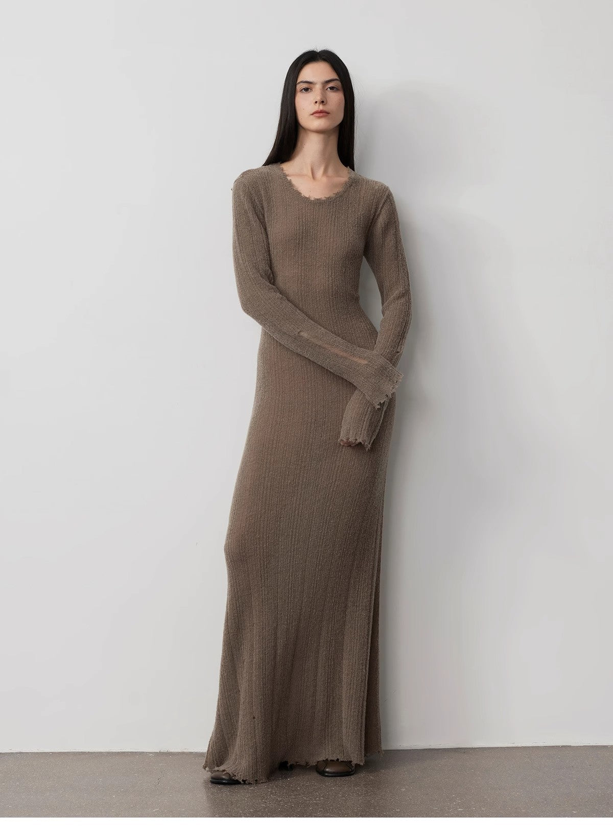 Wool Looped Yarn Raw Edge Ripped Dress