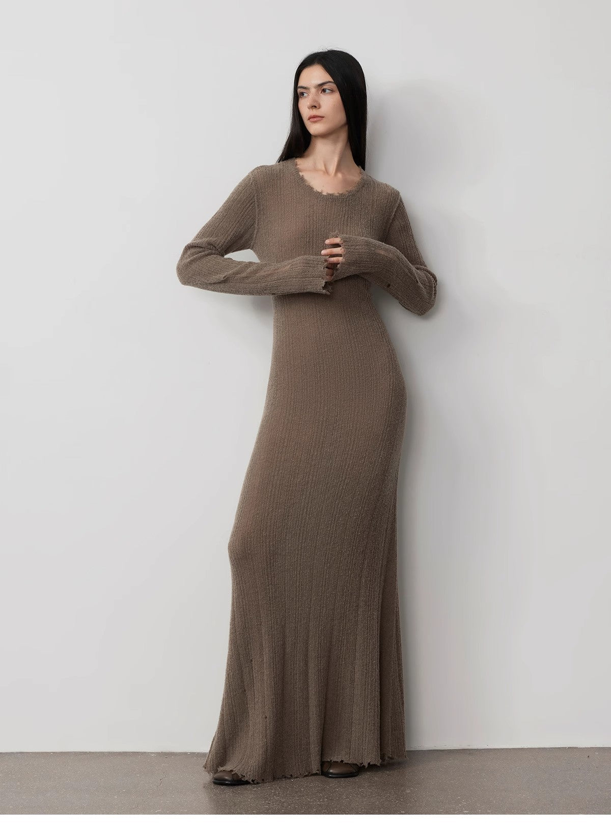 Wool Looped Yarn Raw Edge Ripped Dress