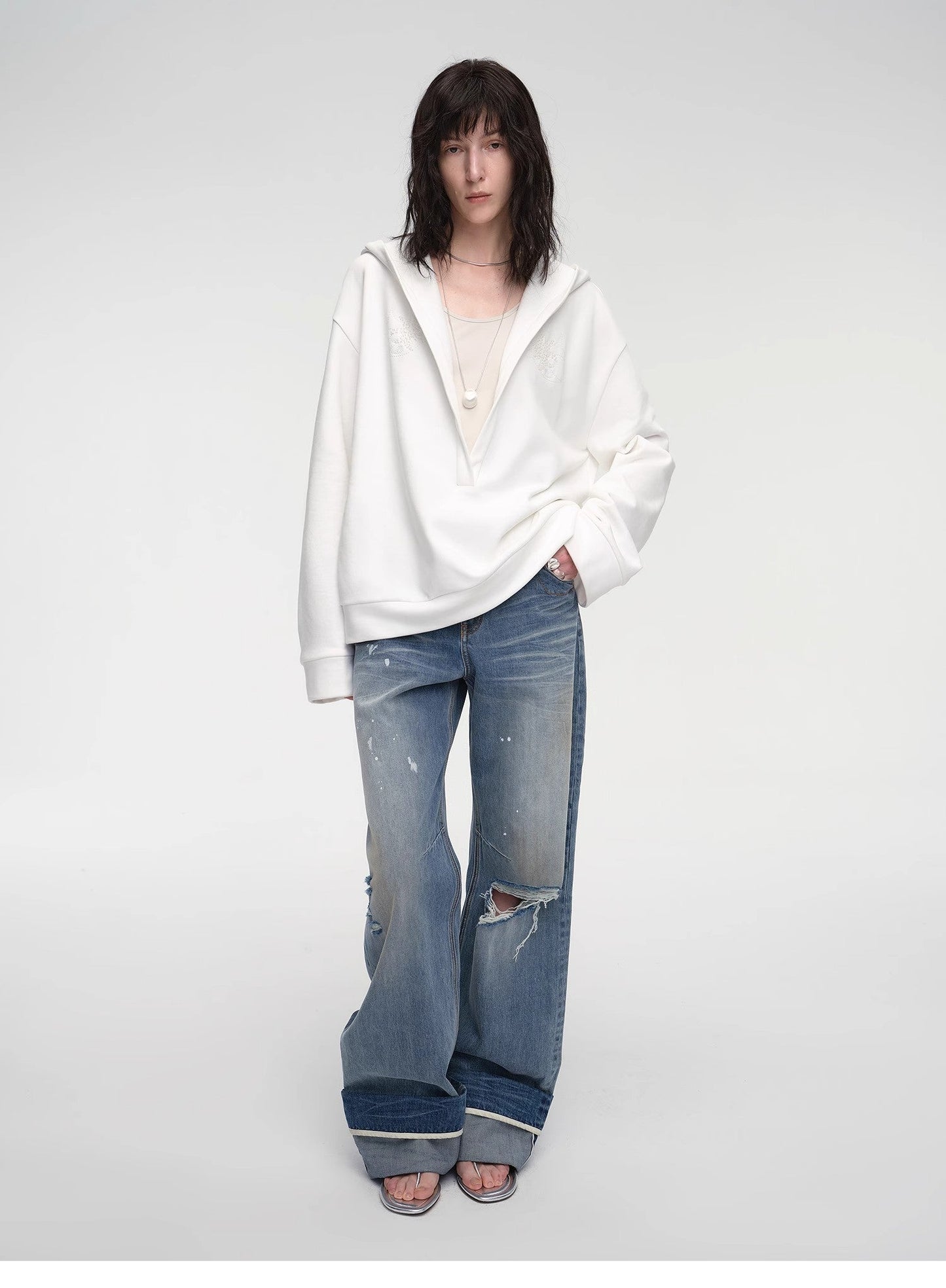 Leisure Style Handmade Embroidery Sequins Sweatshirt