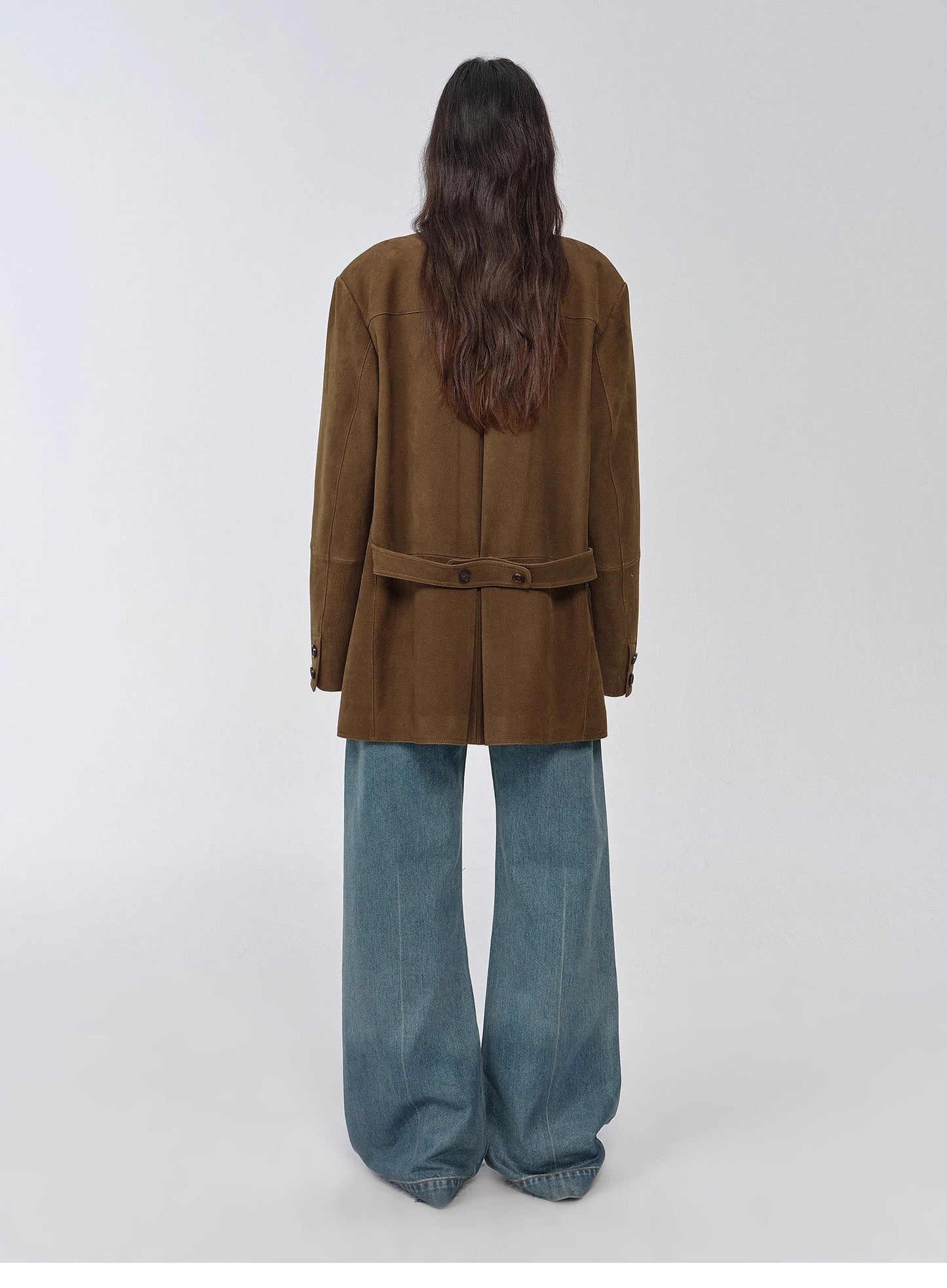 "Bavaria" Vintage Suede/Waxy Goatskin Leather Mid-Length Suit Jacket