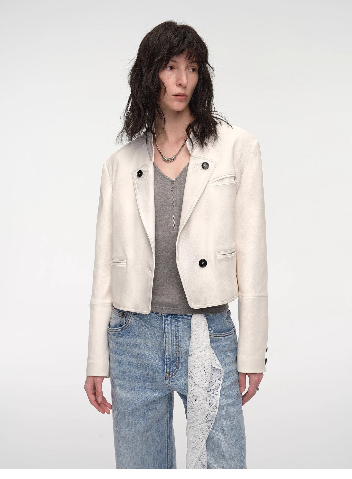 Roman Story Stand Collar Sheepskin Jacket