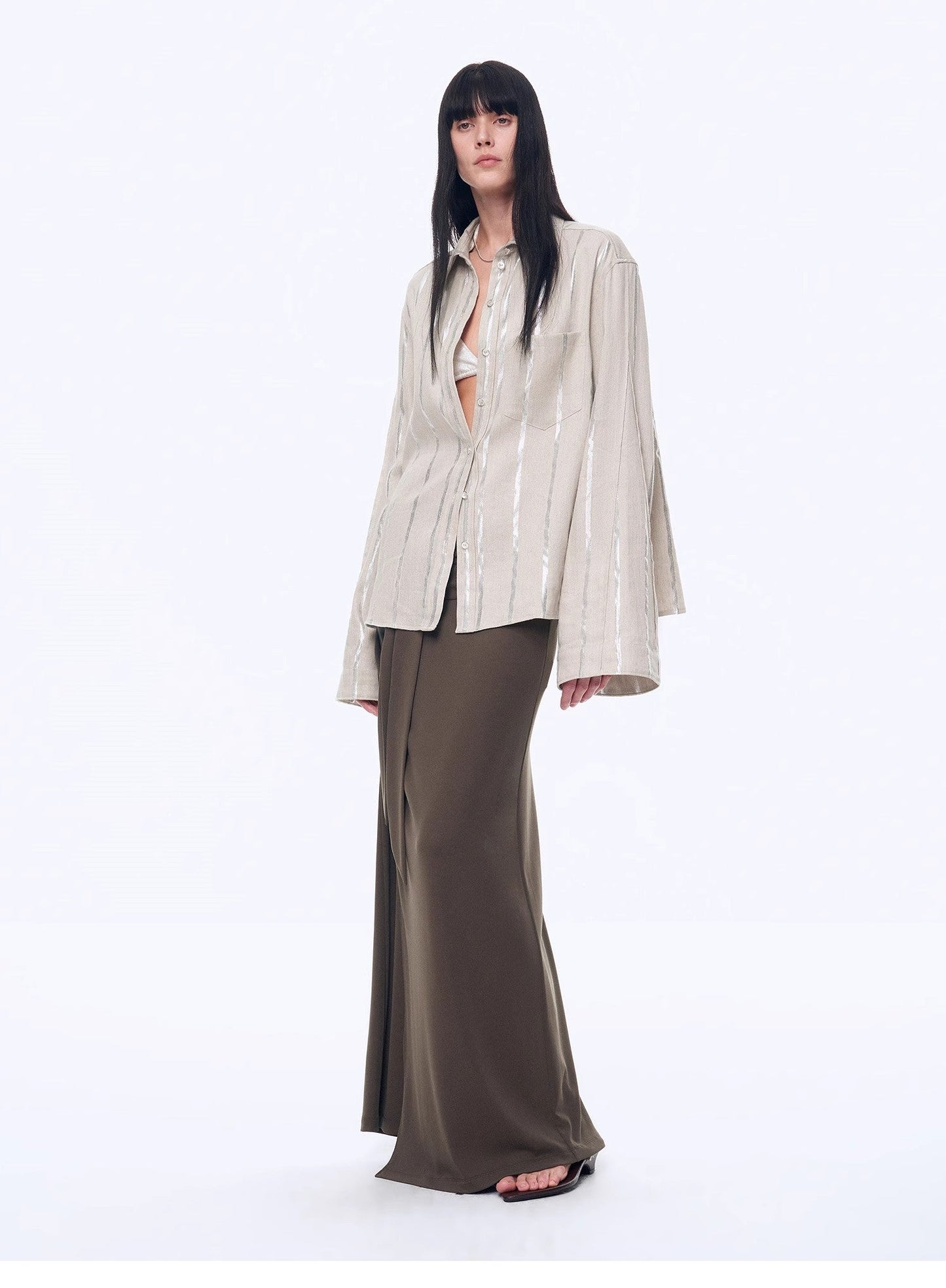 Anonymous Letter Silver Stripe Trumpet Sleeve Shirt