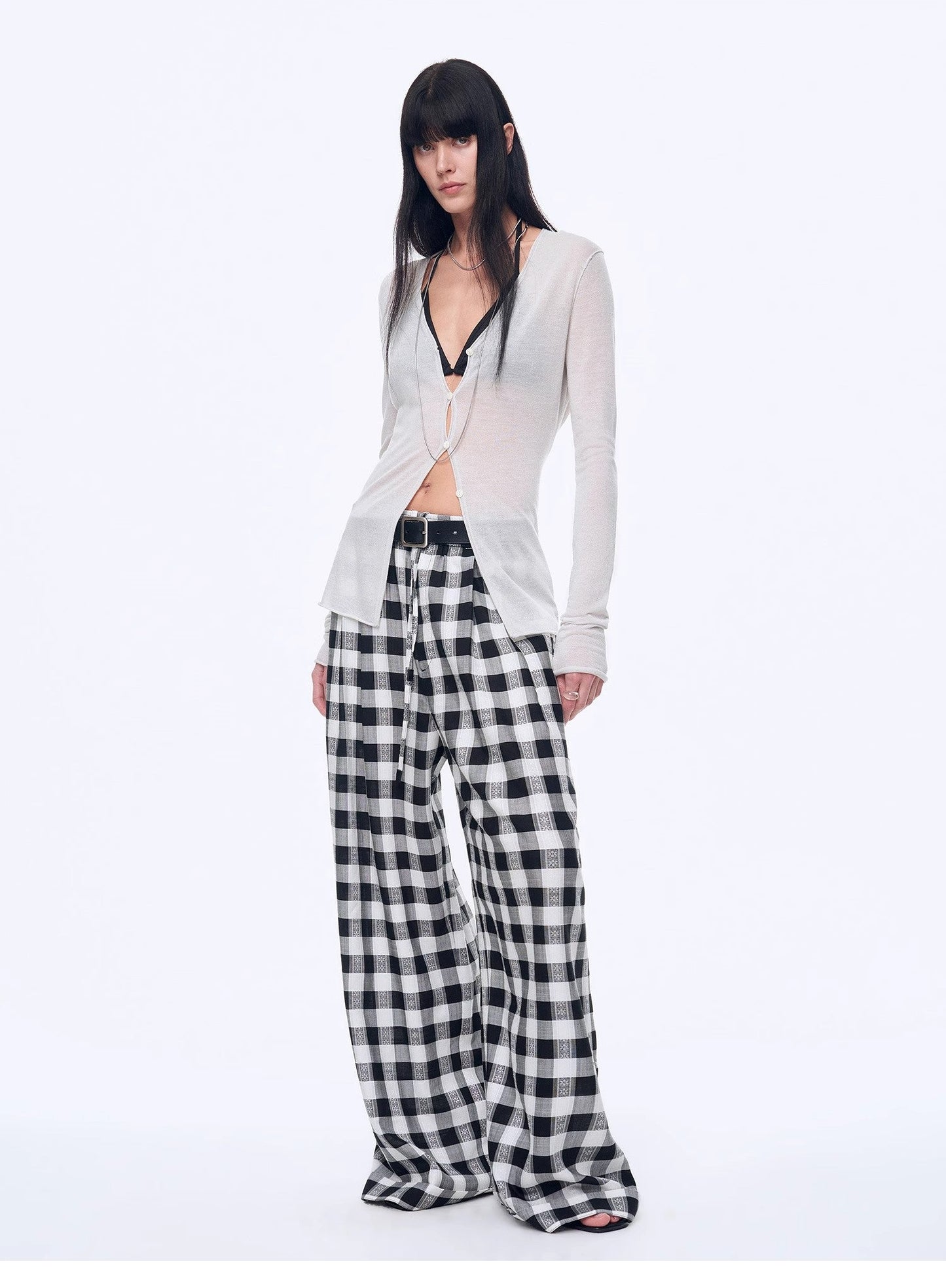 "Plaid Accent" Linen Pants