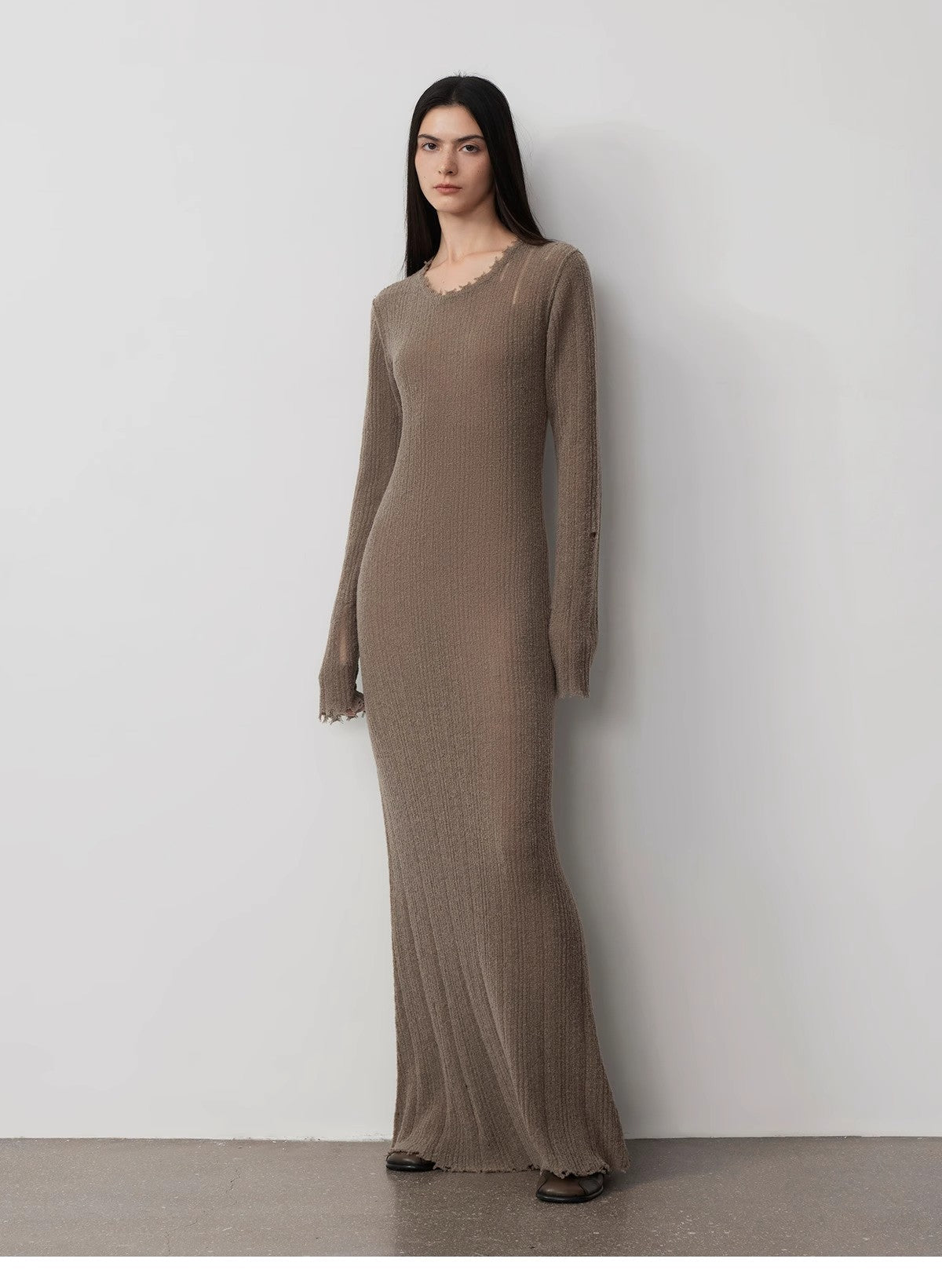 Wool Looped Yarn Raw Edge Ripped Dress