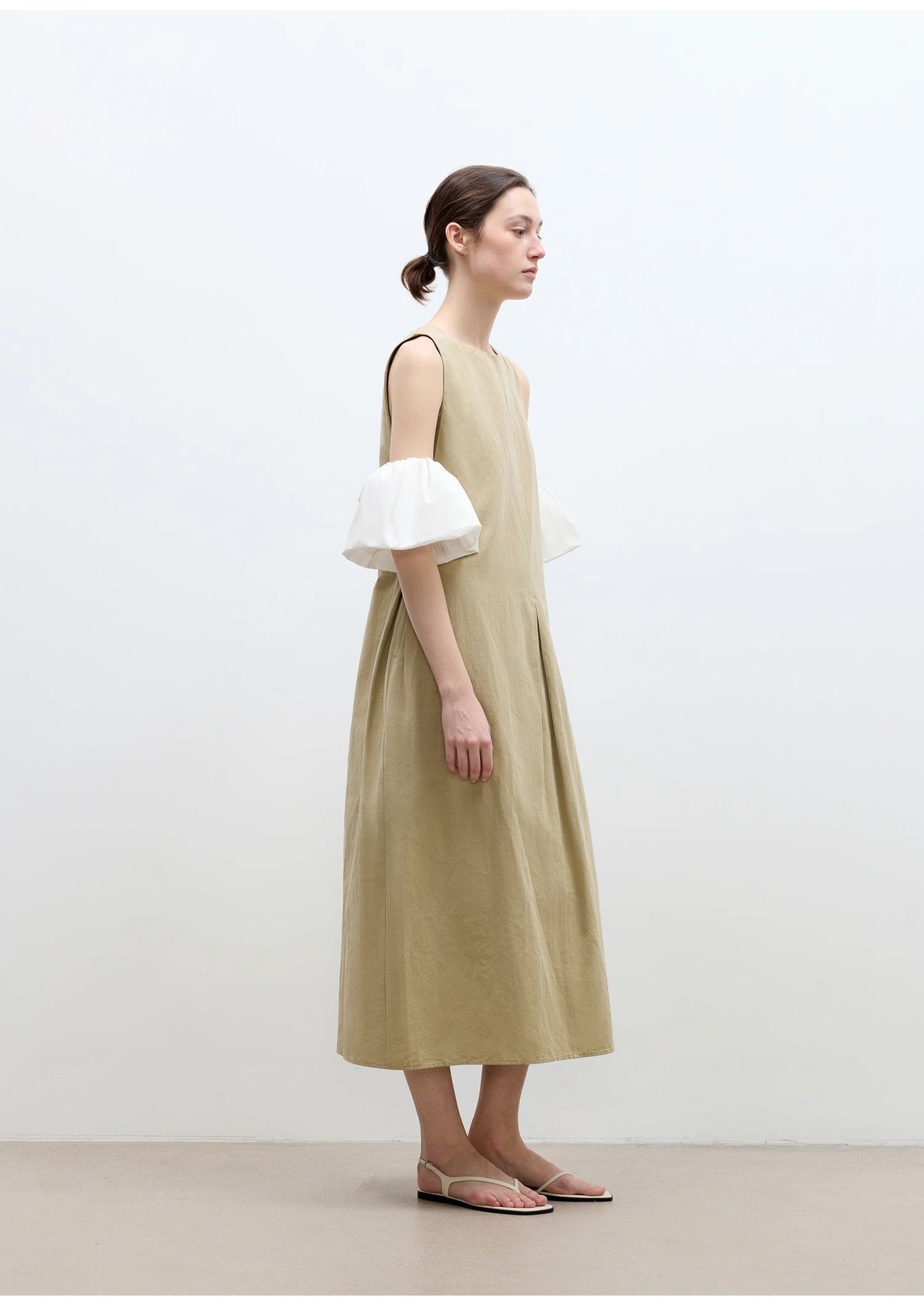 "Deyanuo" Hemp Three-Dimensional Hourglass Sleeveless Round Neck Loose Slim Dress for Women