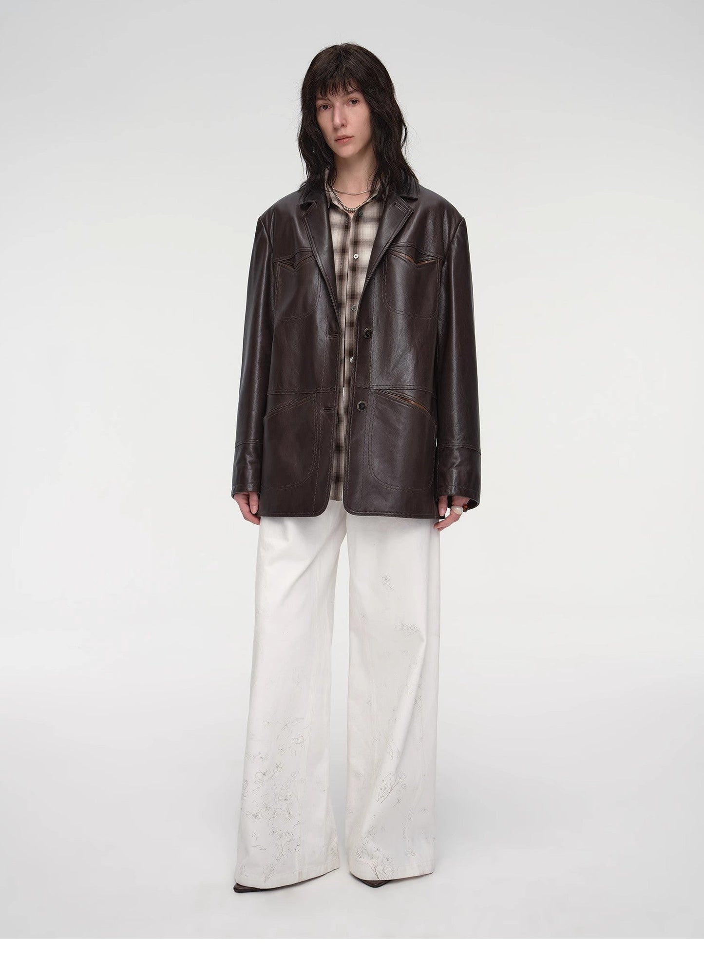 Windsor Past Wide Shoulder Multi-Pocket Suit Waxed Leather Jacket