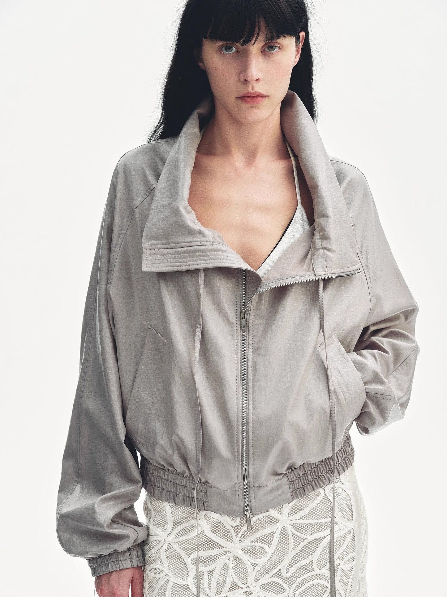 "Front Page Daily" Drawstring Raglan Sleeve Jacket