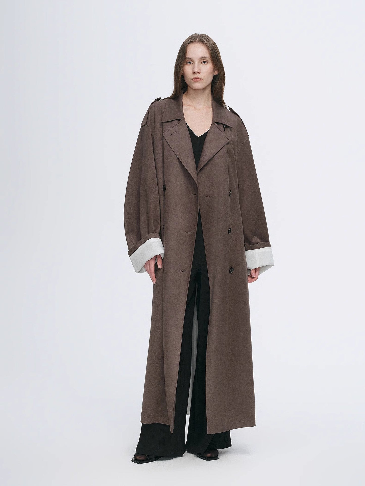 Line Walker Matte Micro-Velvet Drape Trench