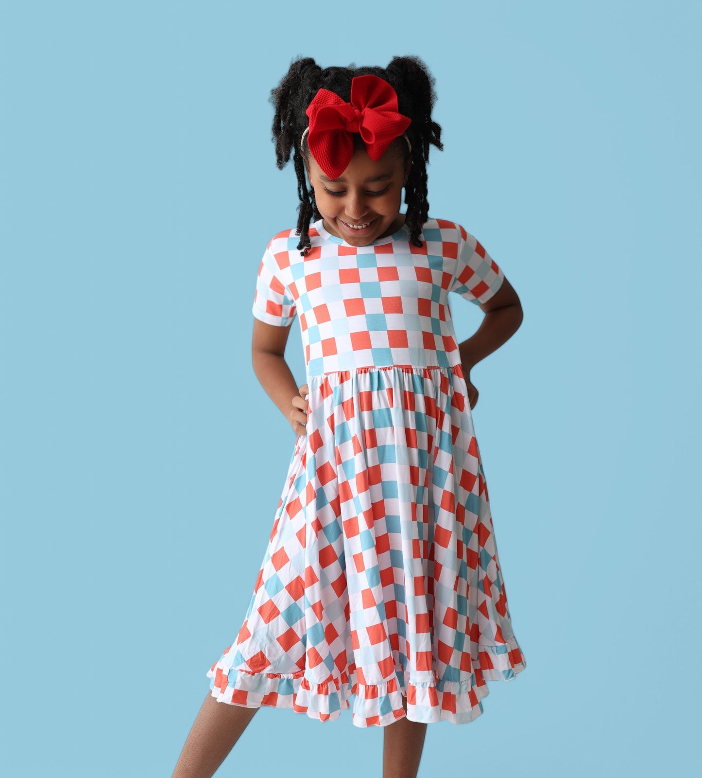 USA CHECKERS DREAM RUFFLE DRESS