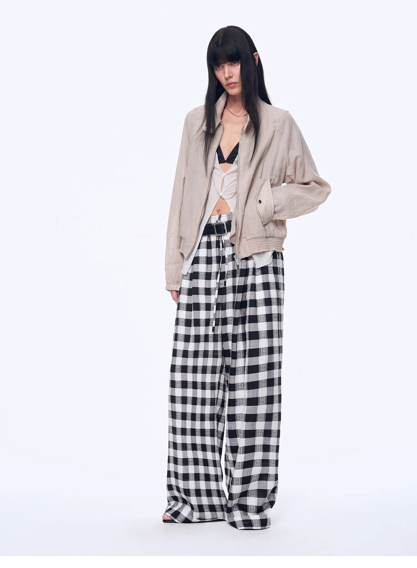 "Plaid Accent" Linen Pants