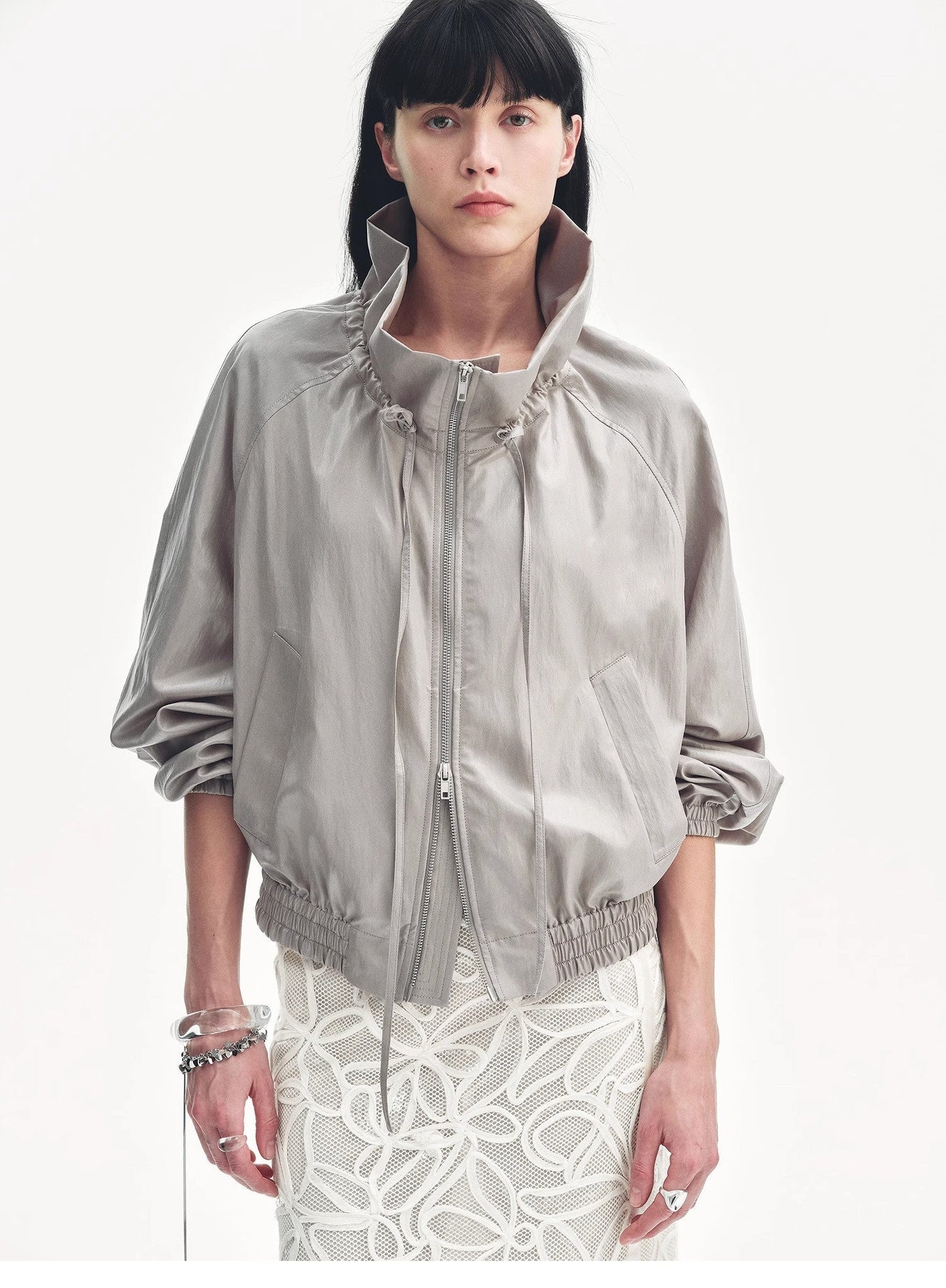 "Front Page Daily" Drawstring Raglan Sleeve Jacket