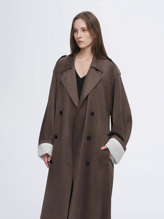 Line Walker Matte Micro-Velvet Drape Trench