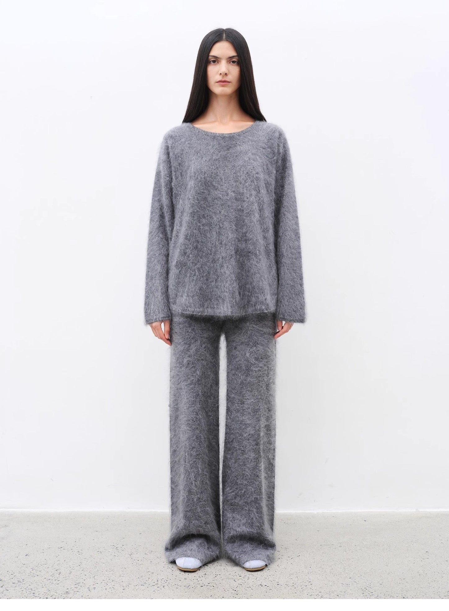 Purple Women's Sweater 2 Piece Outfit Cashmere Jumper Comfortable Loose-Fit Crewneck Top Wide Leg Pants Fall Lounge Set