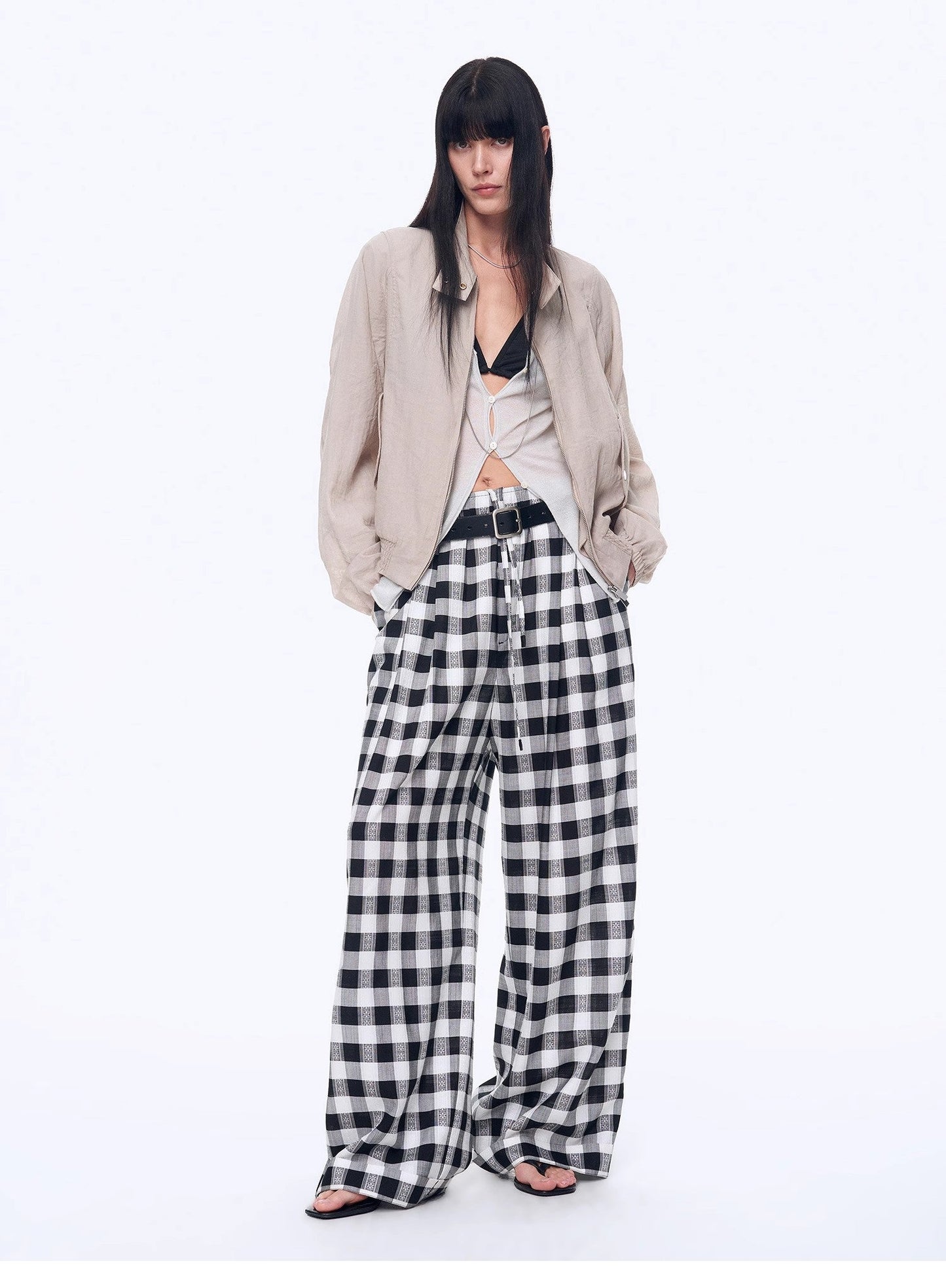 "Plaid Accent" Linen Pants
