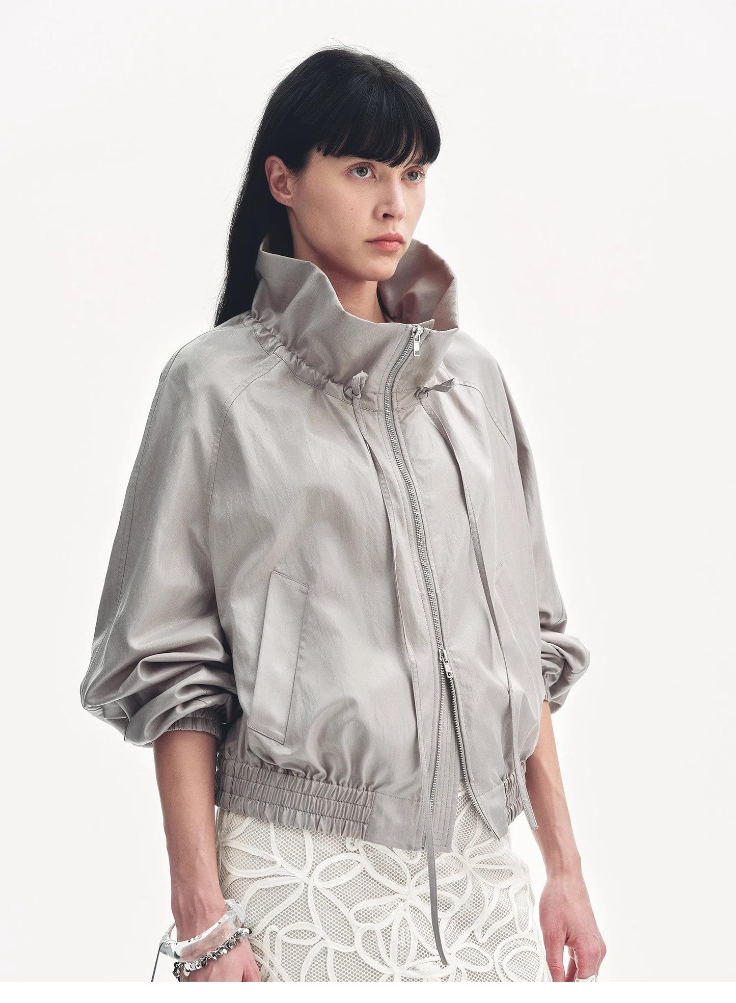 "Front Page Daily" Drawstring Raglan Sleeve Jacket