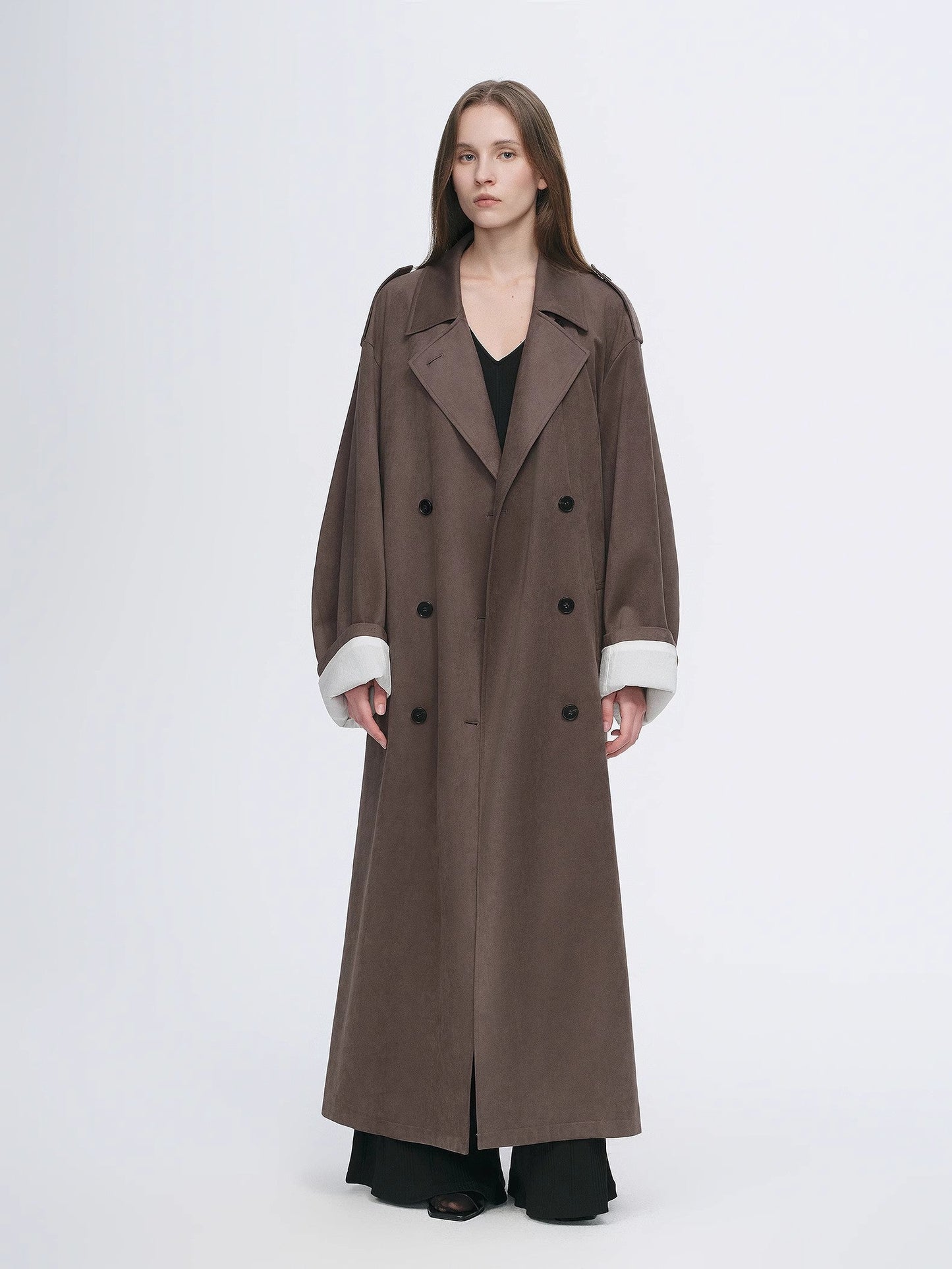 Line Walker Matte Micro-Velvet Drape Trench
