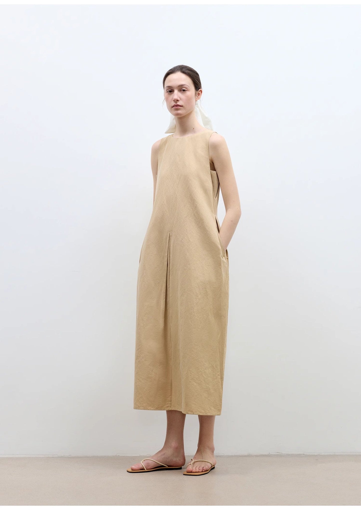 "Deyanuo" Hemp Three-Dimensional Hourglass Sleeveless Round Neck Loose Slim Dress for Women