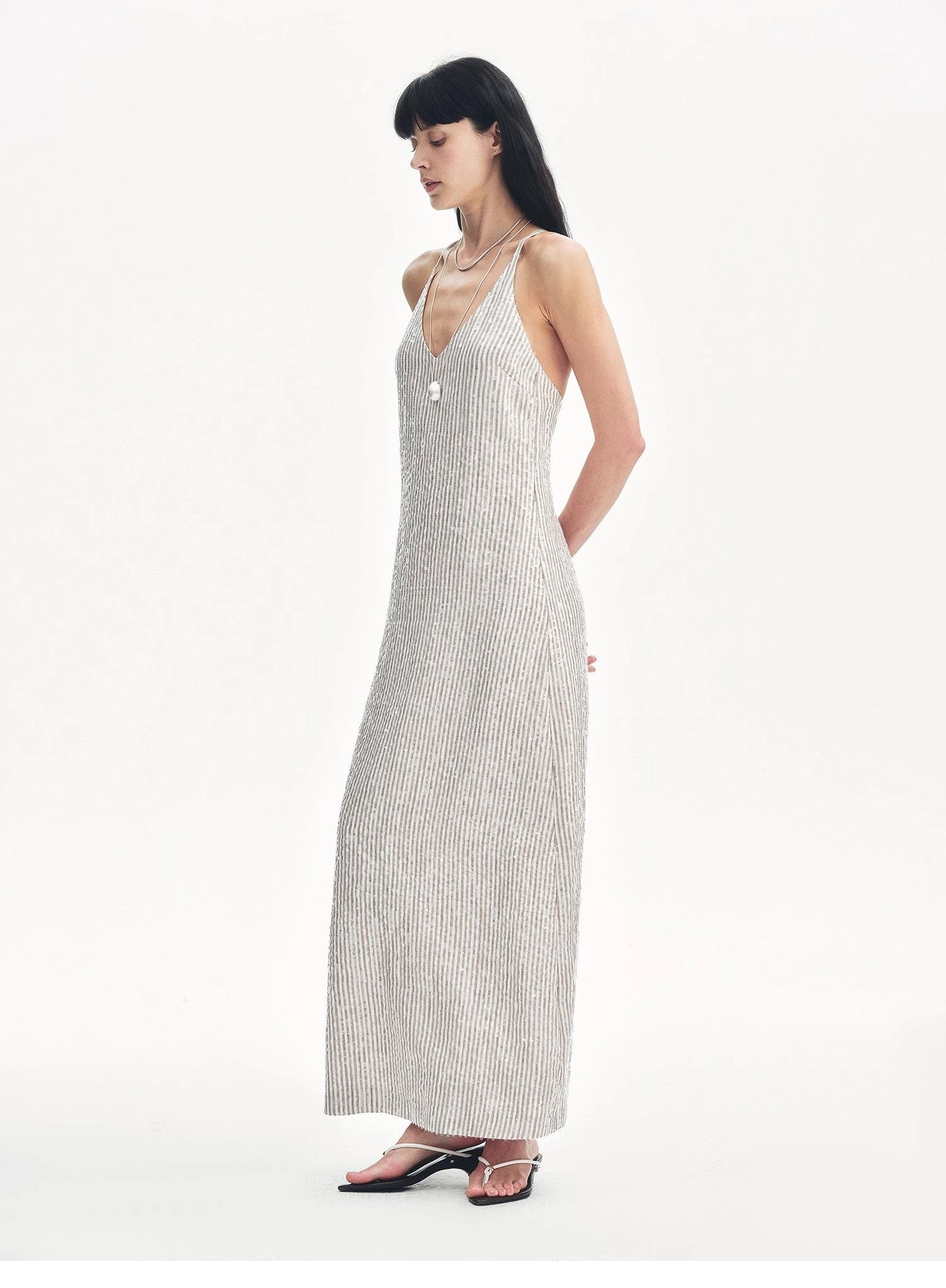 "Galaxy Trace" Linen Sequin Embroidery Dress Summer