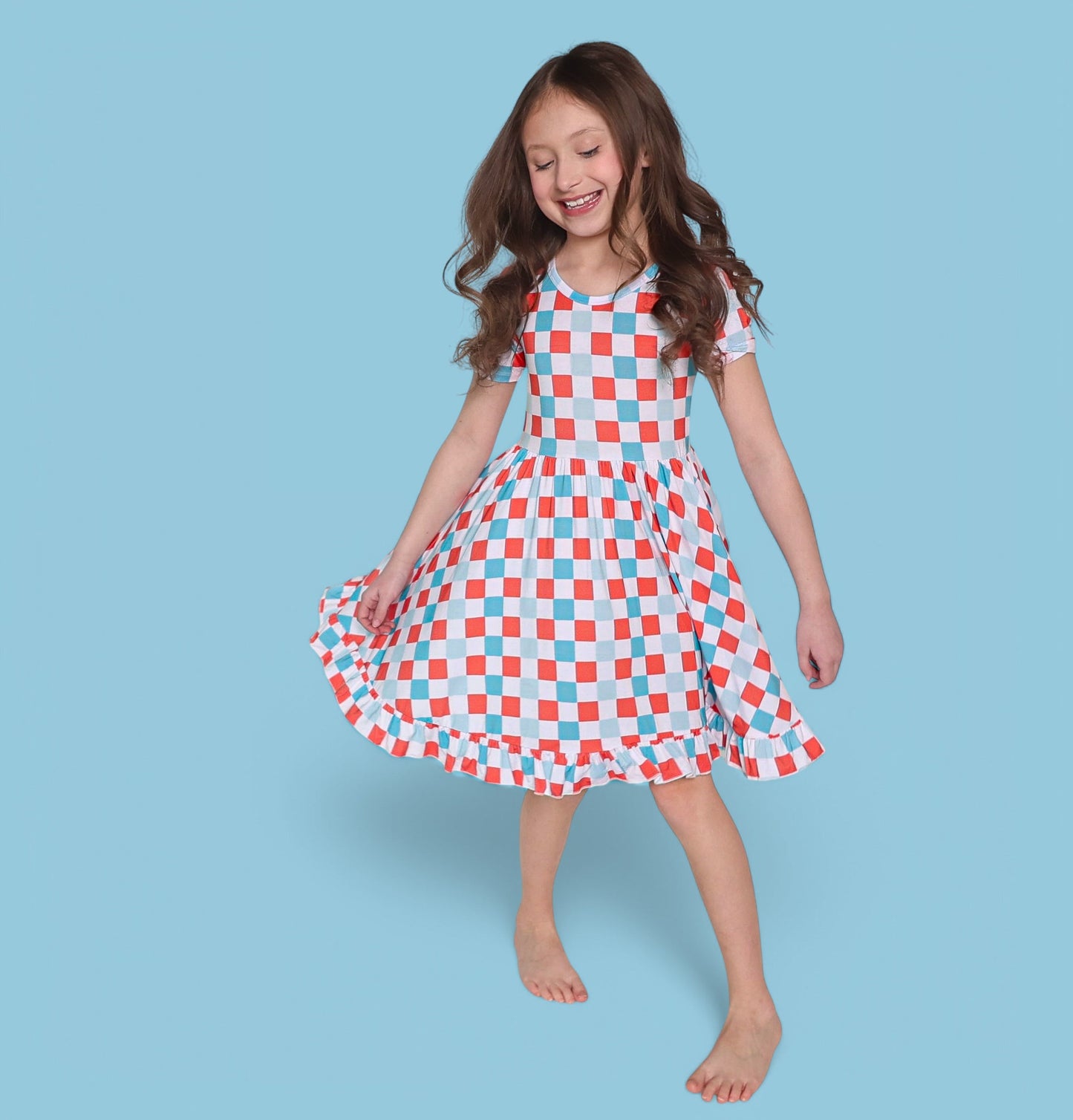 USA CHECKERS DREAM RUFFLE DRESS