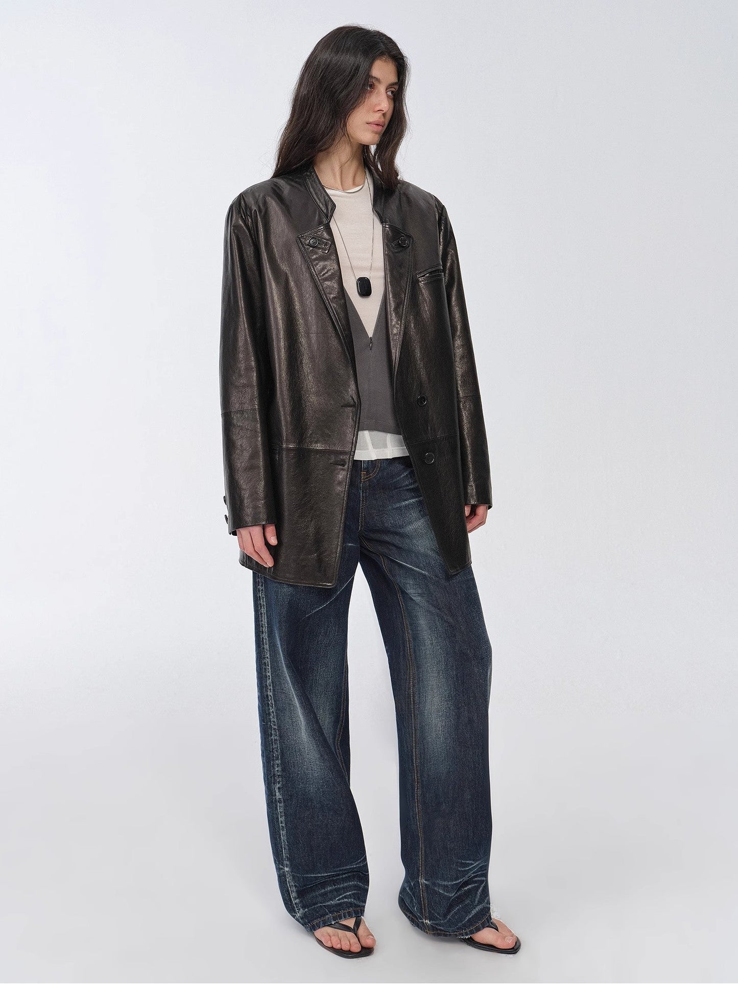 "Bavaria" Vintage Suede/Waxy Goatskin Leather Mid-Length Suit Jacket