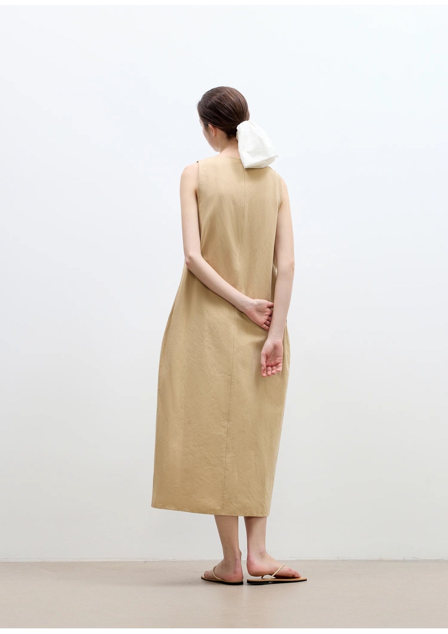 "Deyanuo" Hemp Three-Dimensional Hourglass Sleeveless Round Neck Loose Slim Dress for Women