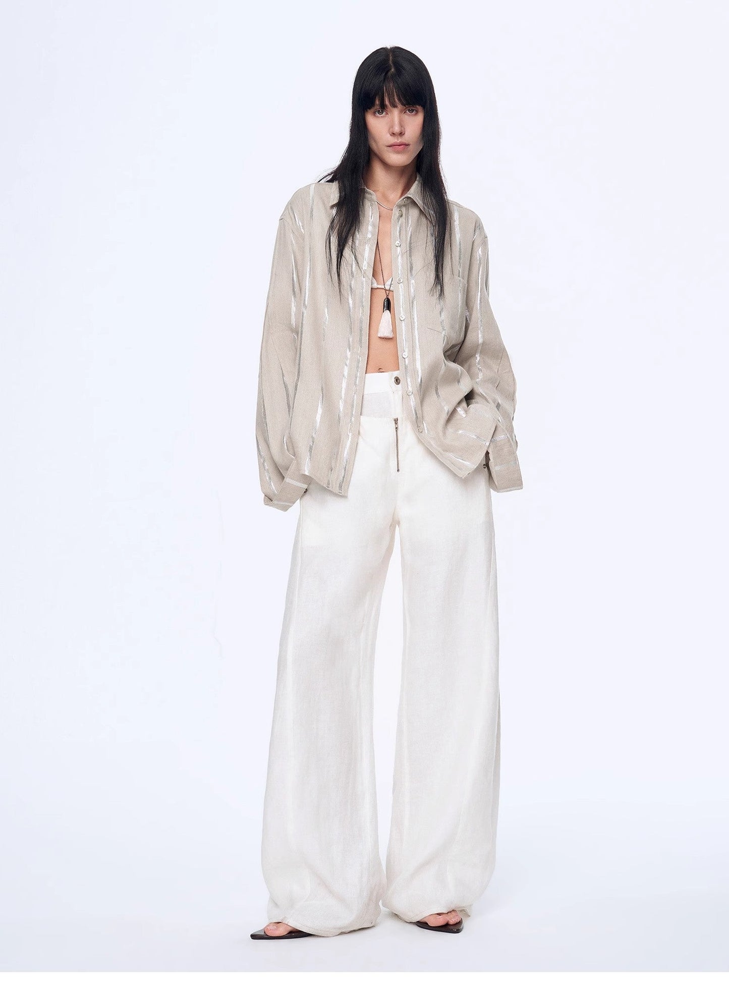 Anonymous Letter Silver Stripe Trumpet Sleeve Shirt