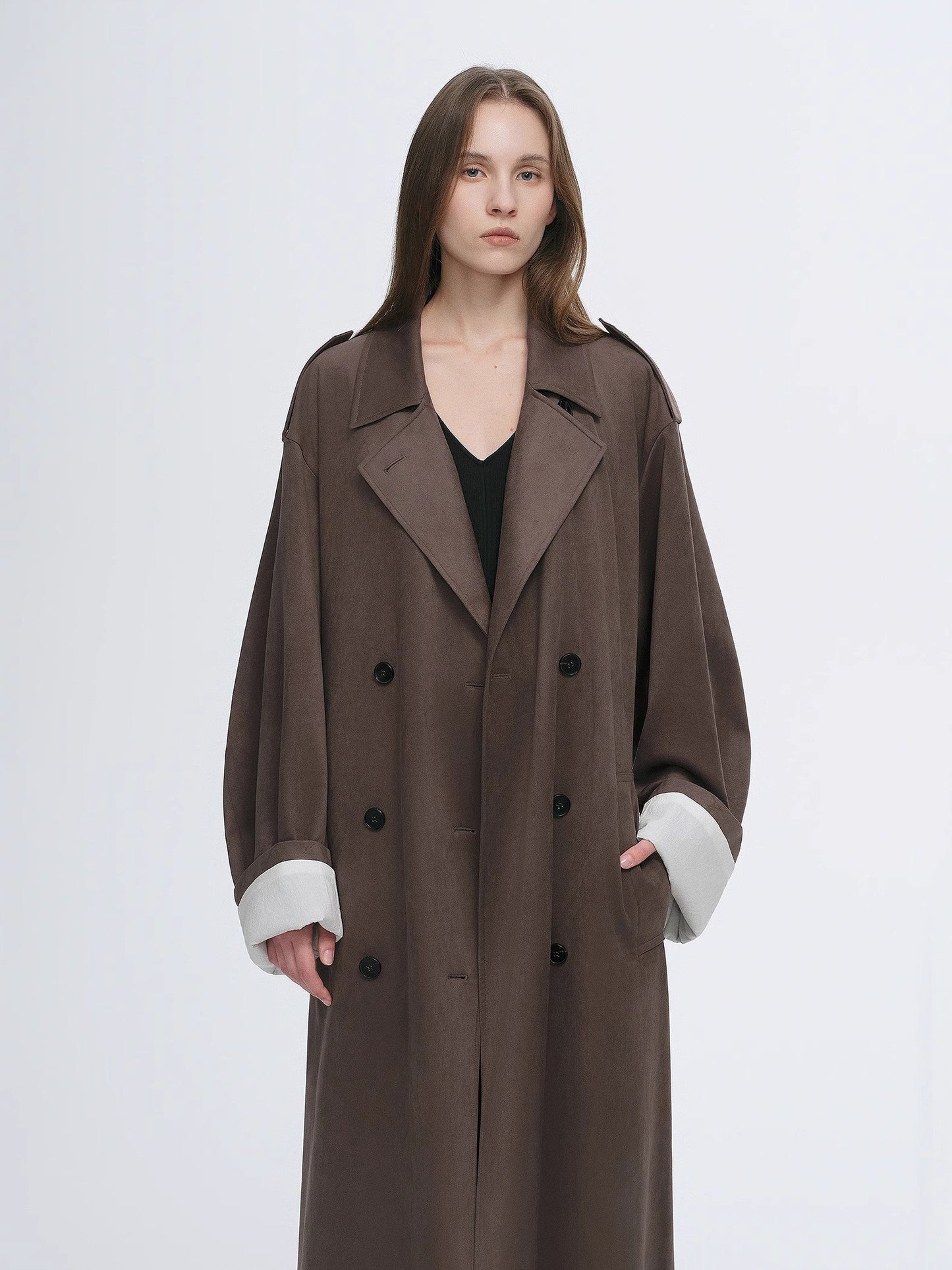 Line Walker Matte Micro-Velvet Drape Trench