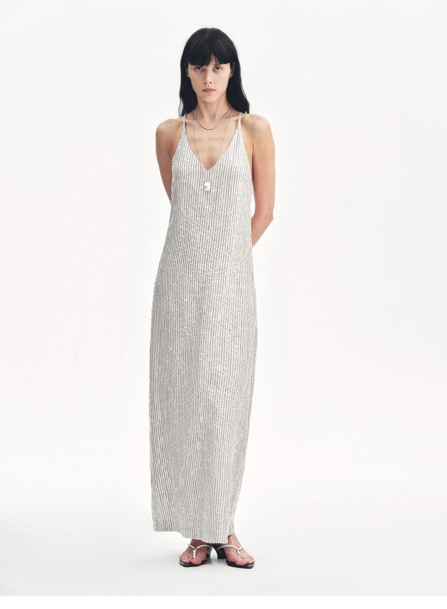 "Galaxy Trace" Linen Sequin Embroidery Dress Summer