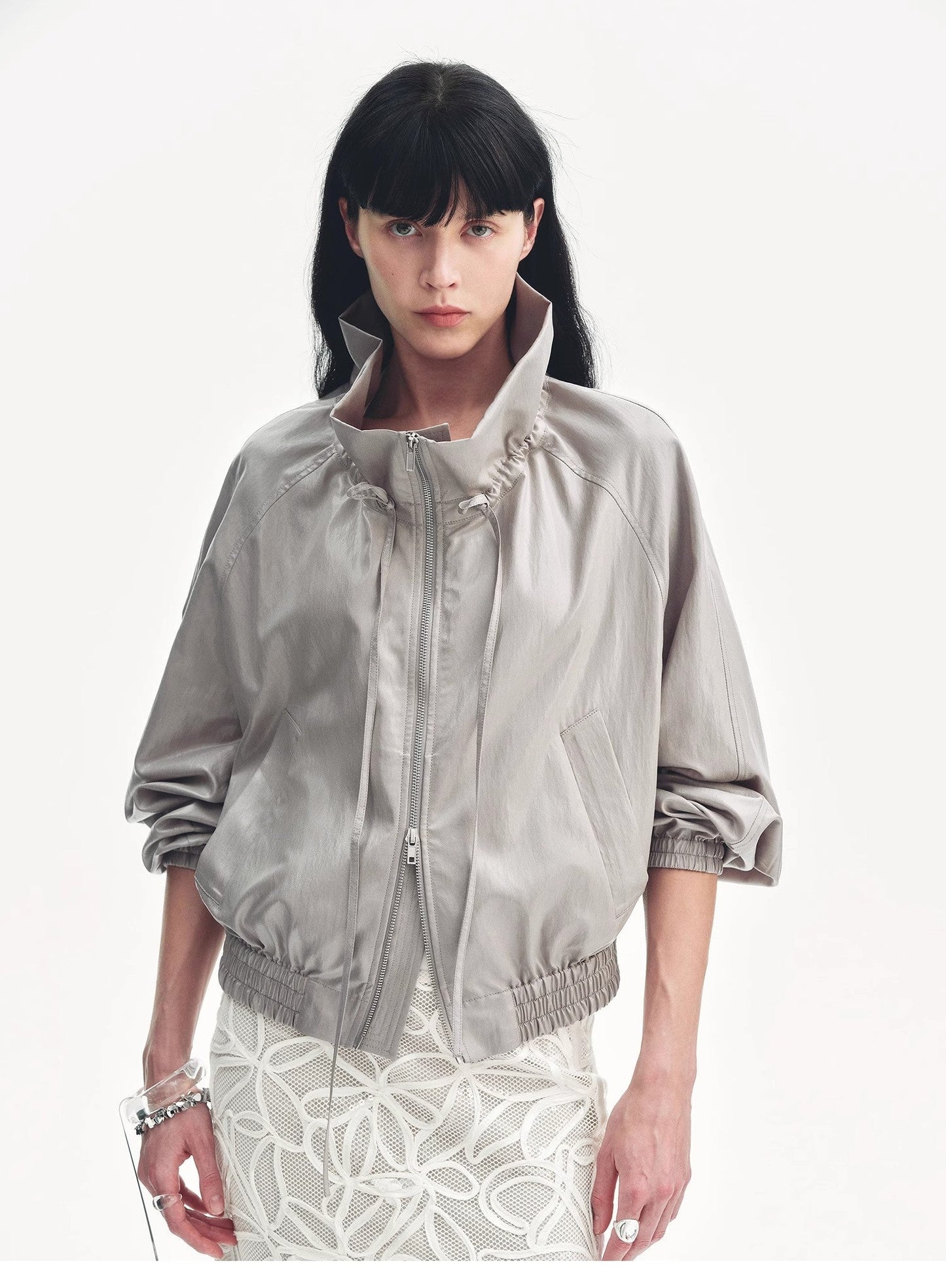 "Front Page Daily" Drawstring Raglan Sleeve Jacket