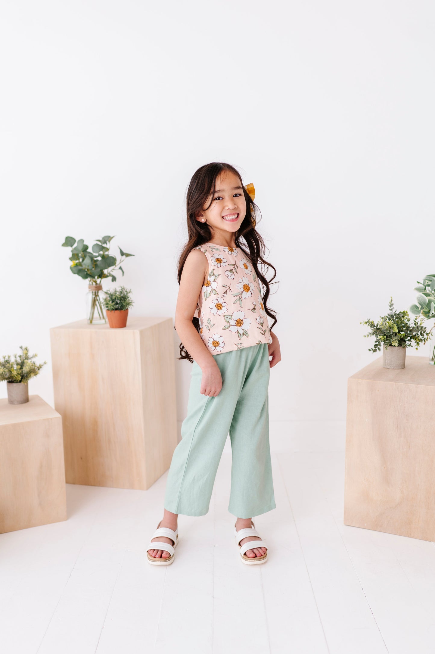 Peachy Peonies | Tie-Back + Crop Pants Set