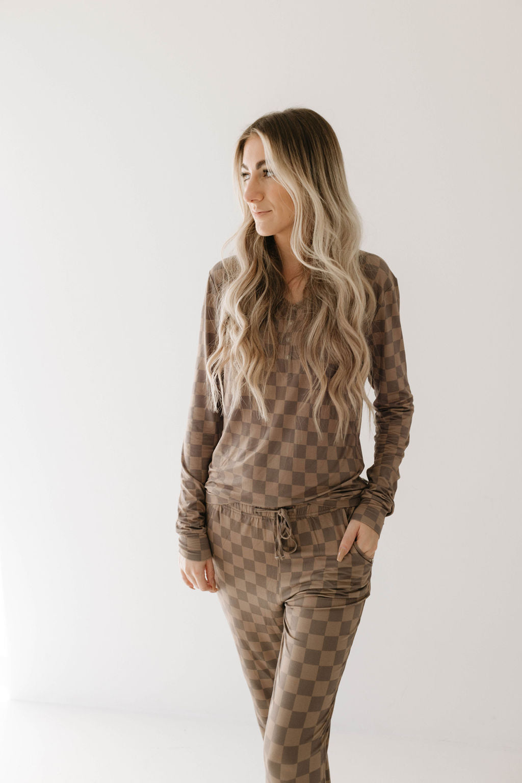Women's Bamboo Pajama | Faded Brown Checkerboard