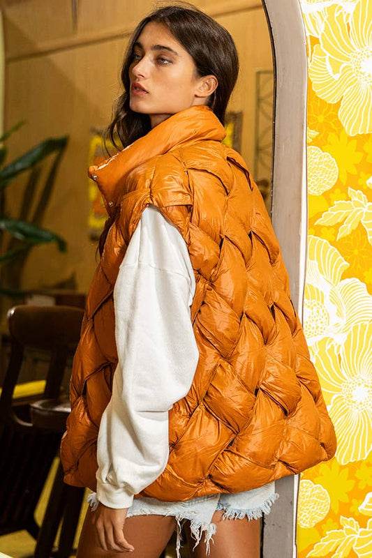 Camel Button-Up Puffer Vest