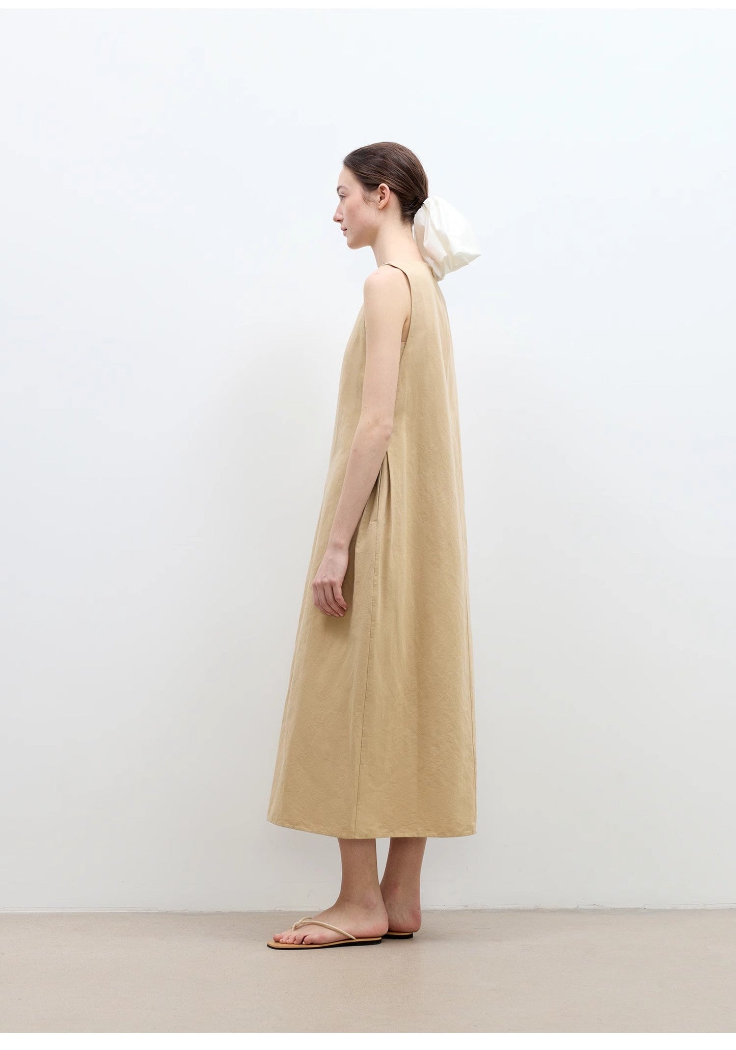 "Deyanuo" Hemp Three-Dimensional Hourglass Sleeveless Round Neck Loose Slim Dress for Women