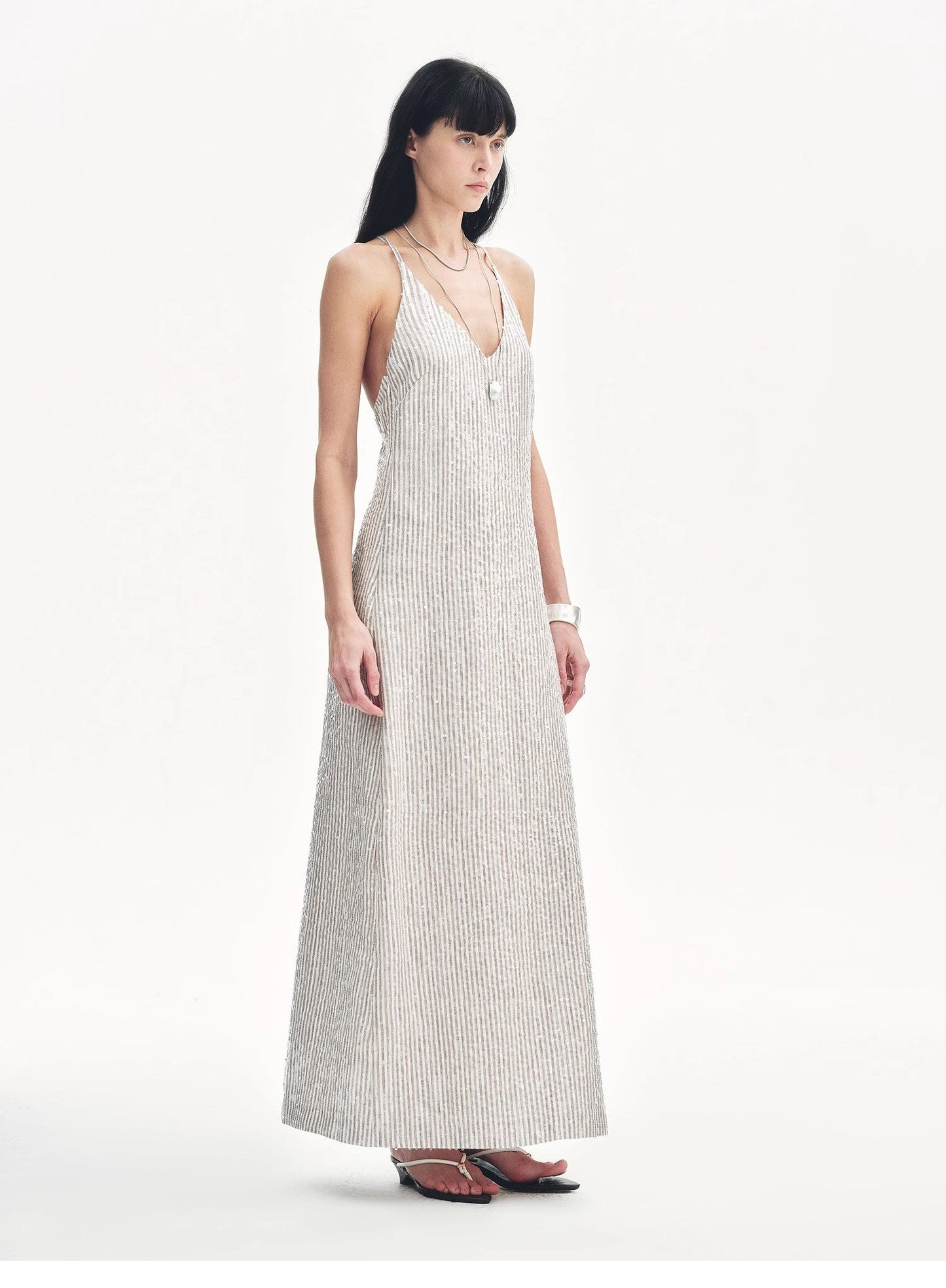 "Galaxy Trace" Linen Sequin Embroidery Dress Summer