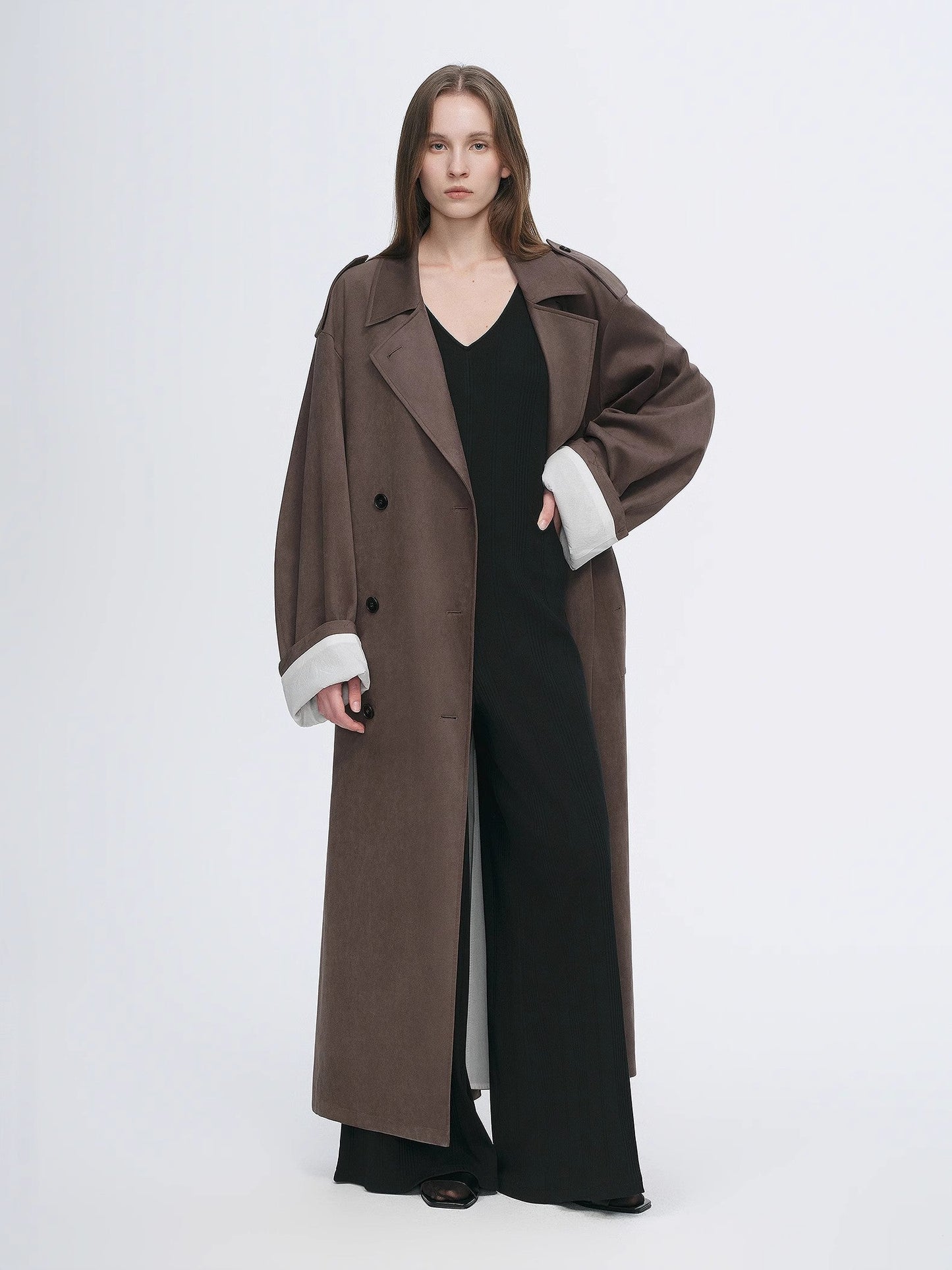 Line Walker Matte Micro-Velvet Drape Trench