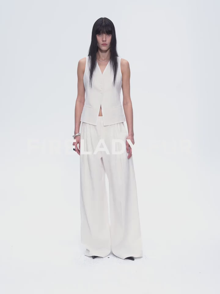 Linen Draped Vest and Straight Trousers Suit