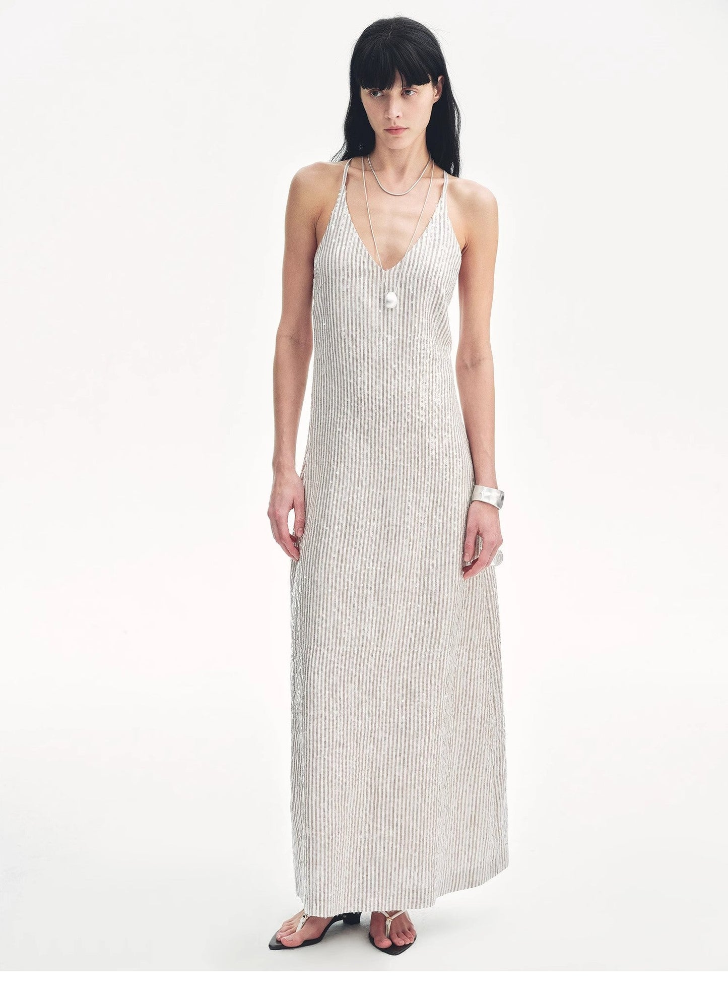 "Galaxy Trace" Linen Sequin Embroidery Dress Summer