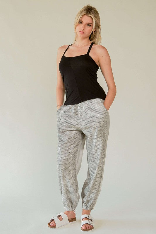 Rhinestone Elastic Waist Joggers