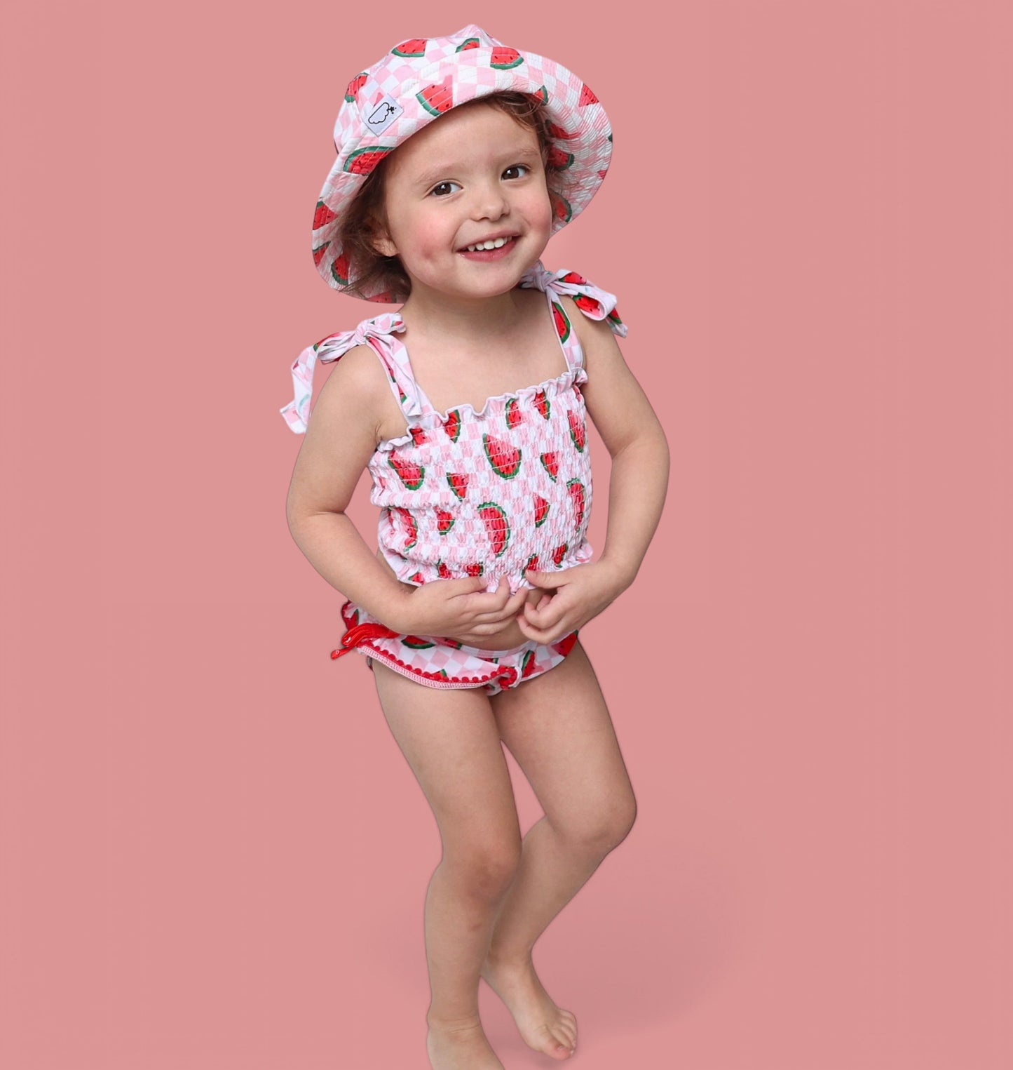 ONE IN A MELON DREAM SMOCKED TANKINI TWO PIECE SWIM SUIT