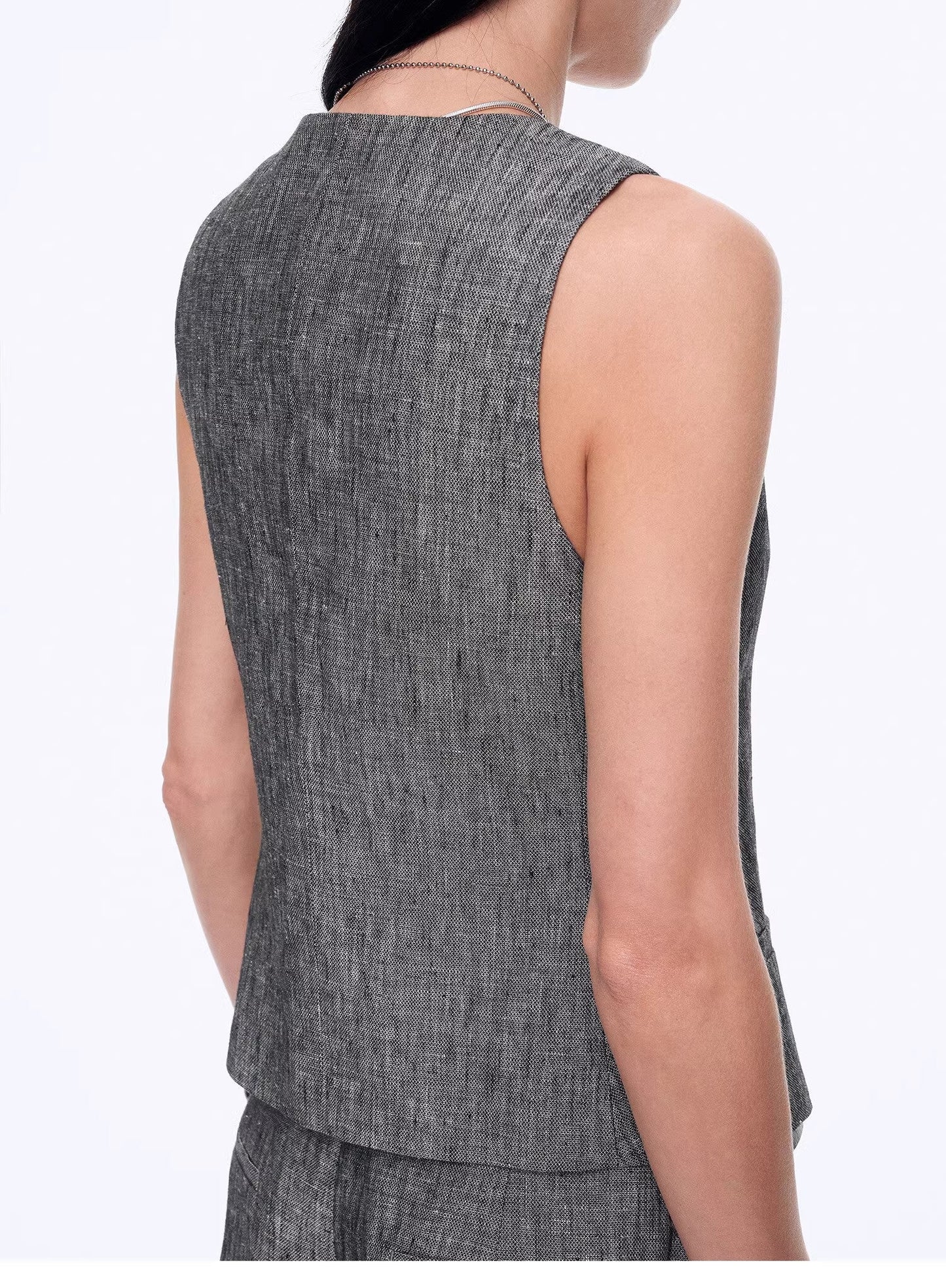 Linen Draped Vest and Straight Trousers Suit