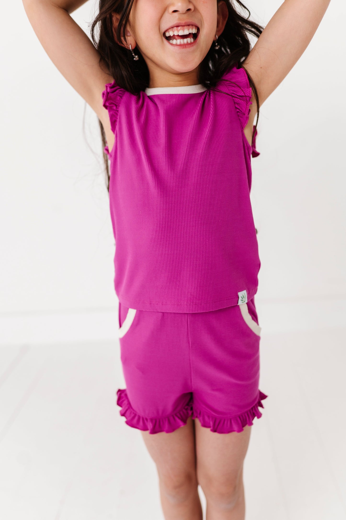 MAGENTA | Ruffle Tee + Shorts RIB SET