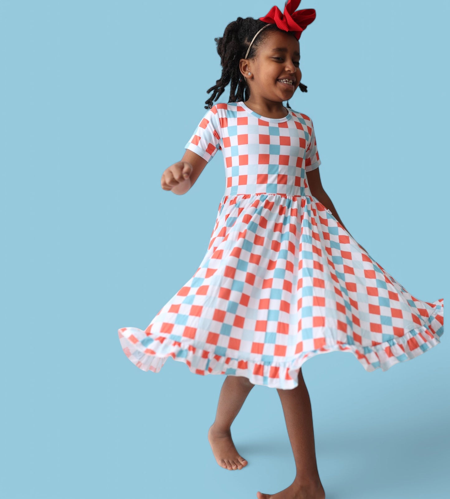 USA CHECKERS DREAM RUFFLE DRESS