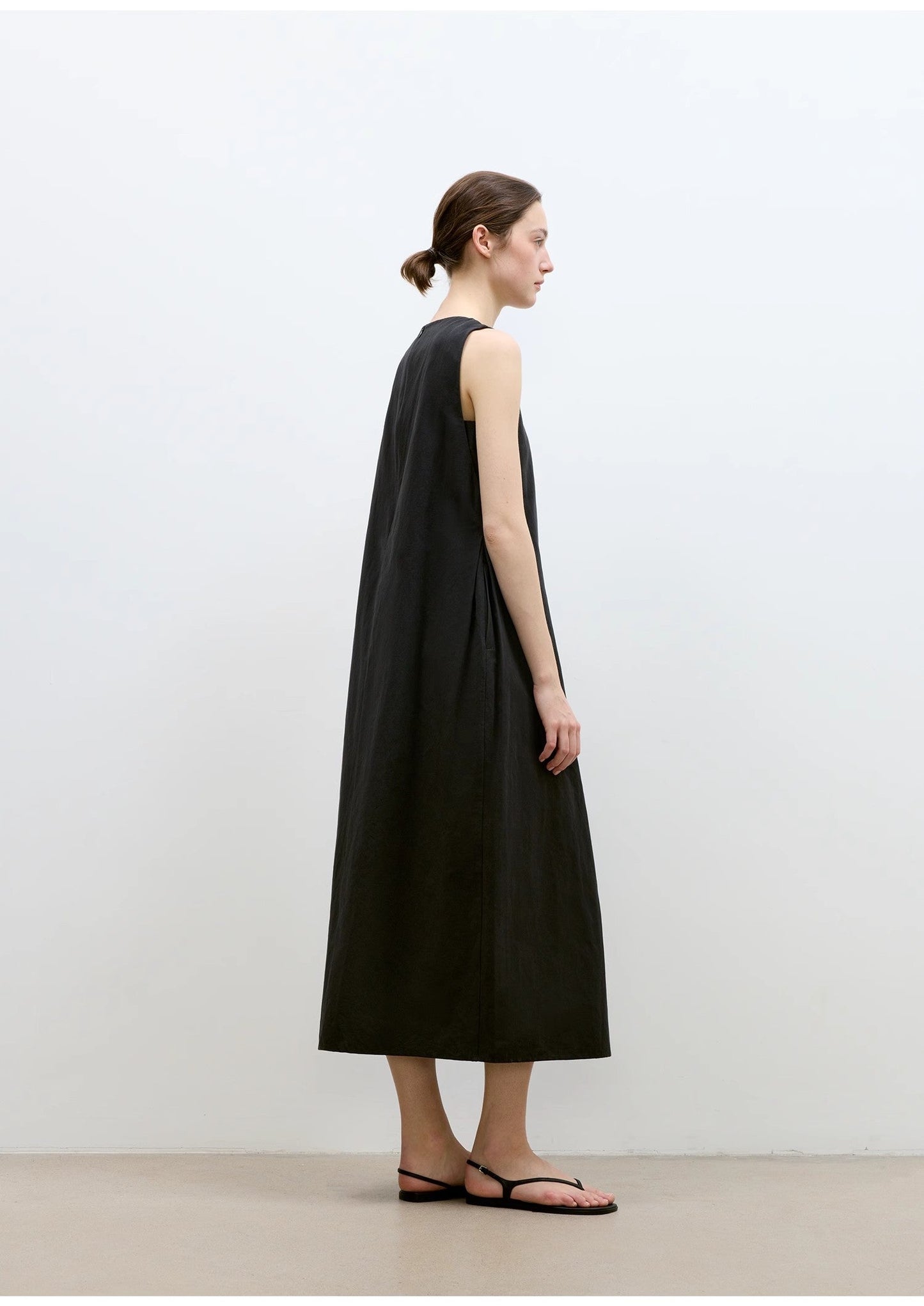 "Deyanuo" Hemp Three-Dimensional Hourglass Sleeveless Round Neck Loose Slim Dress for Women