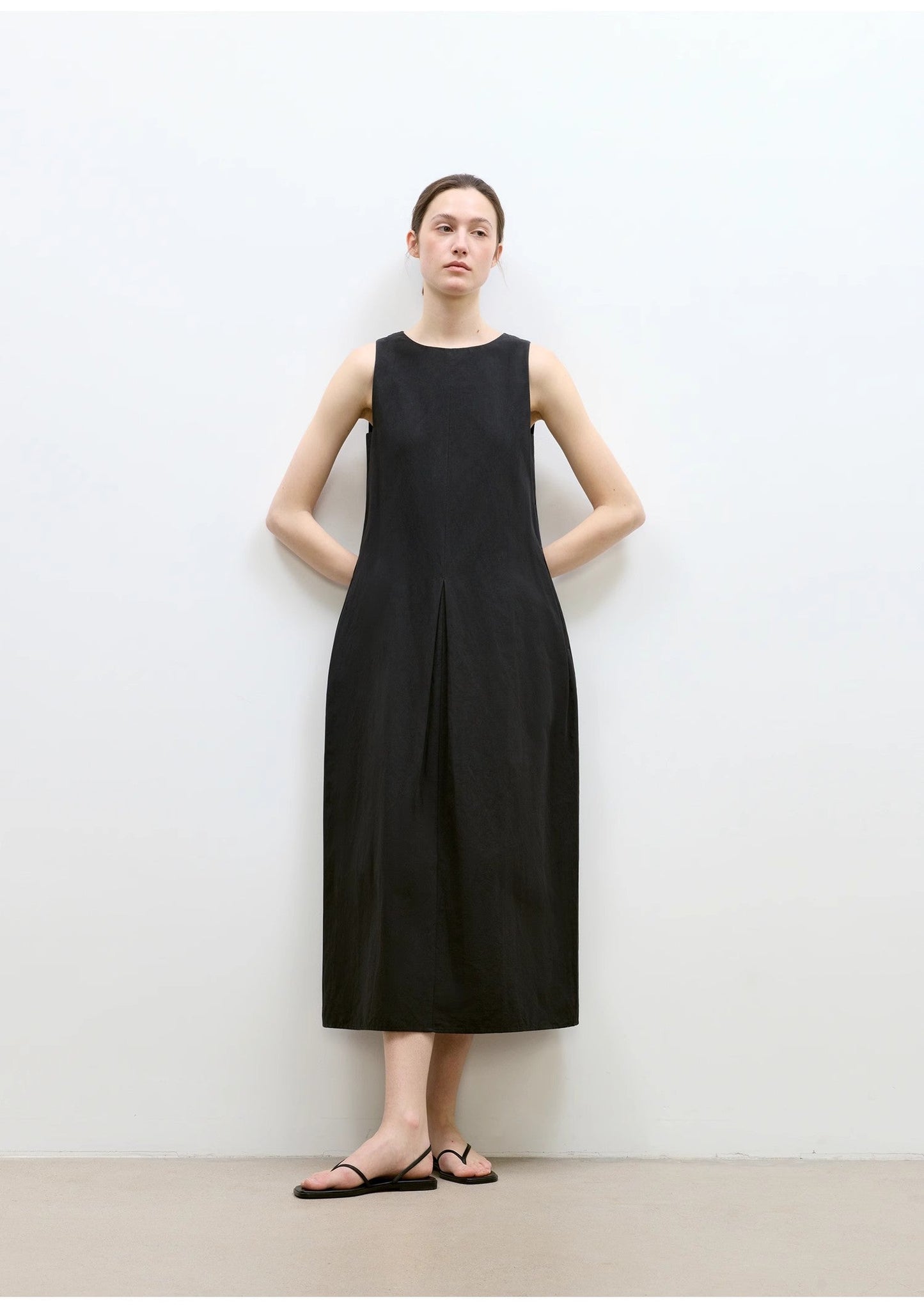 "Deyanuo" Hemp Three-Dimensional Hourglass Sleeveless Round Neck Loose Slim Dress for Women