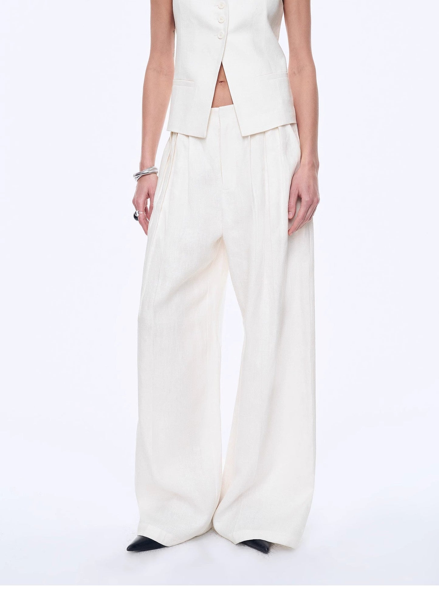 Linen Draped Vest and Straight Trousers Suit