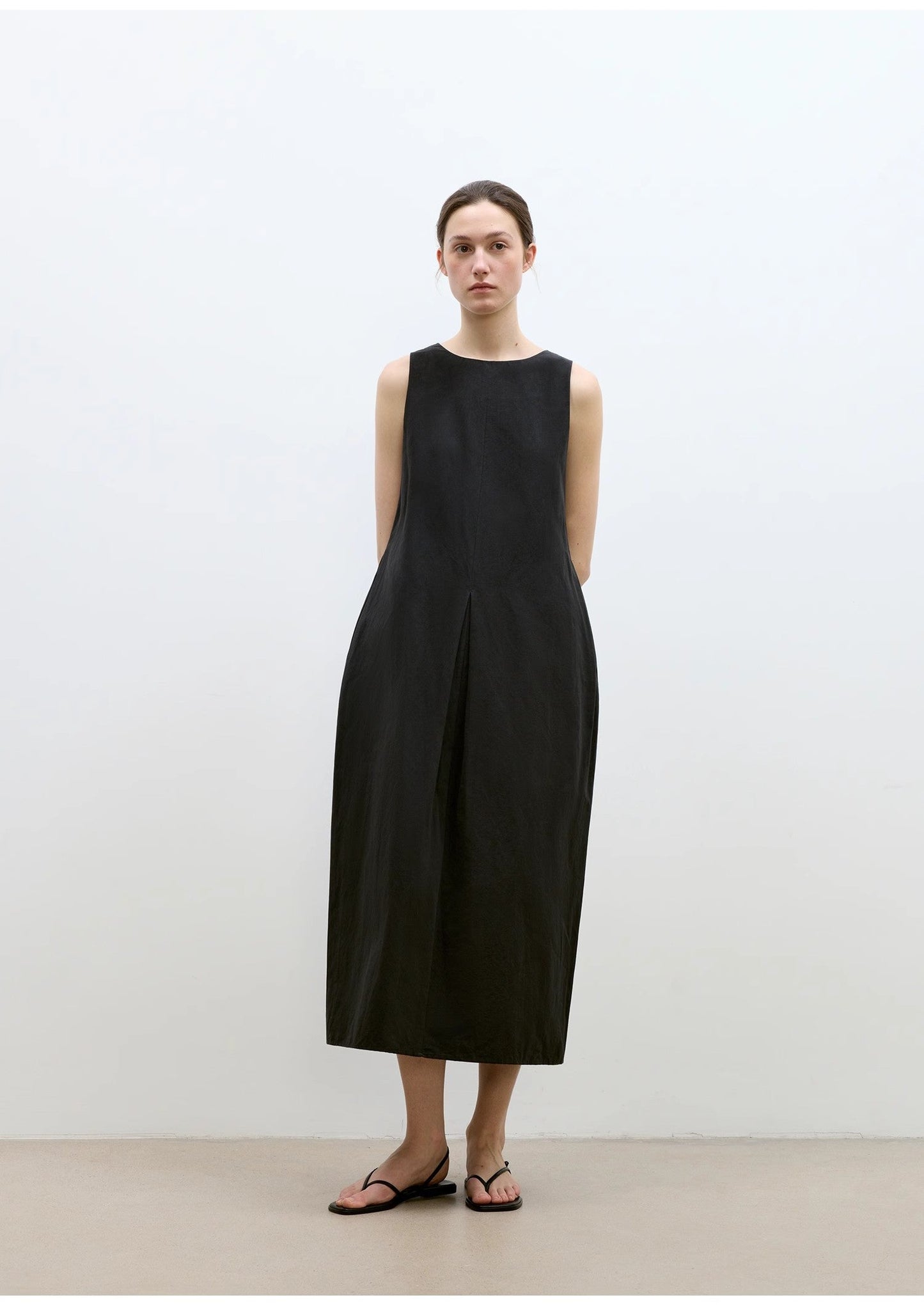 "Deyanuo" Hemp Three-Dimensional Hourglass Sleeveless Round Neck Loose Slim Dress for Women