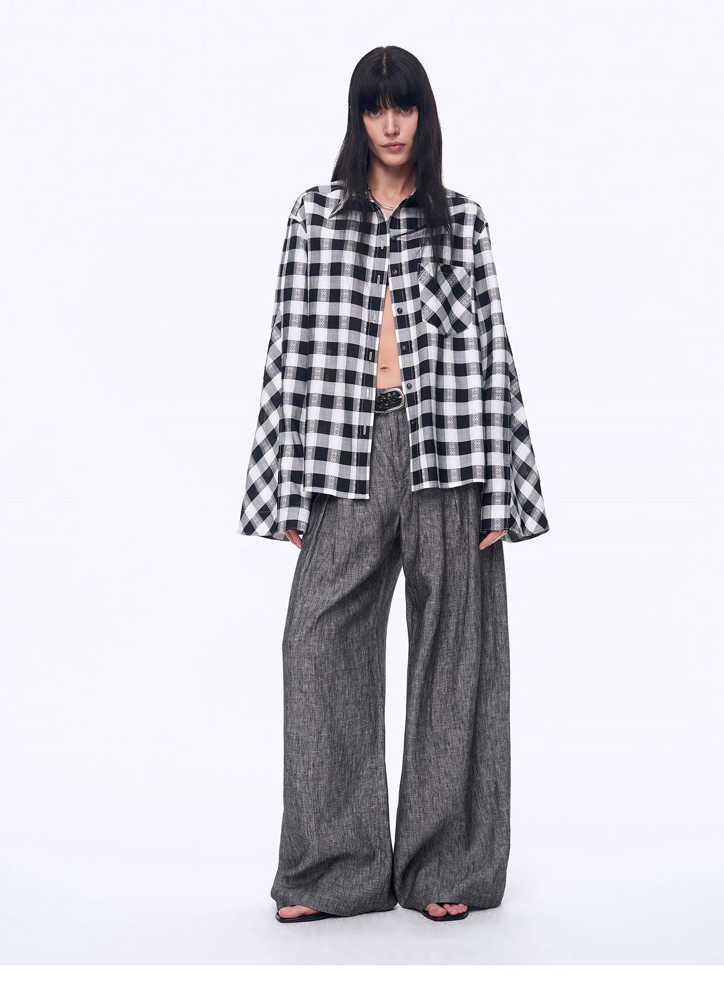 Style Diary Tencel Acetate Jacquard Check Dropped Shoulder Shirt