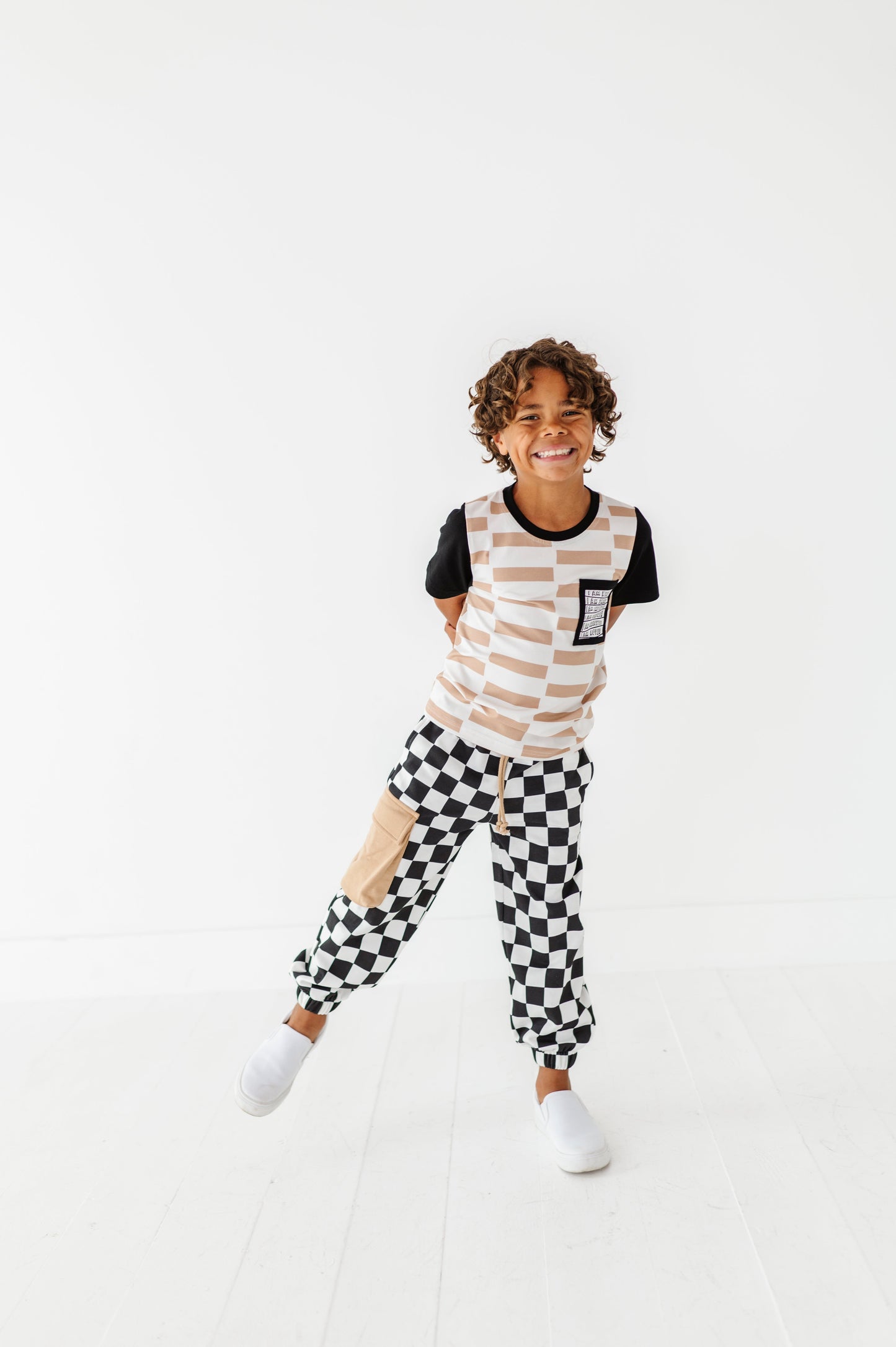 Checkered Black+White Cargo Joggers