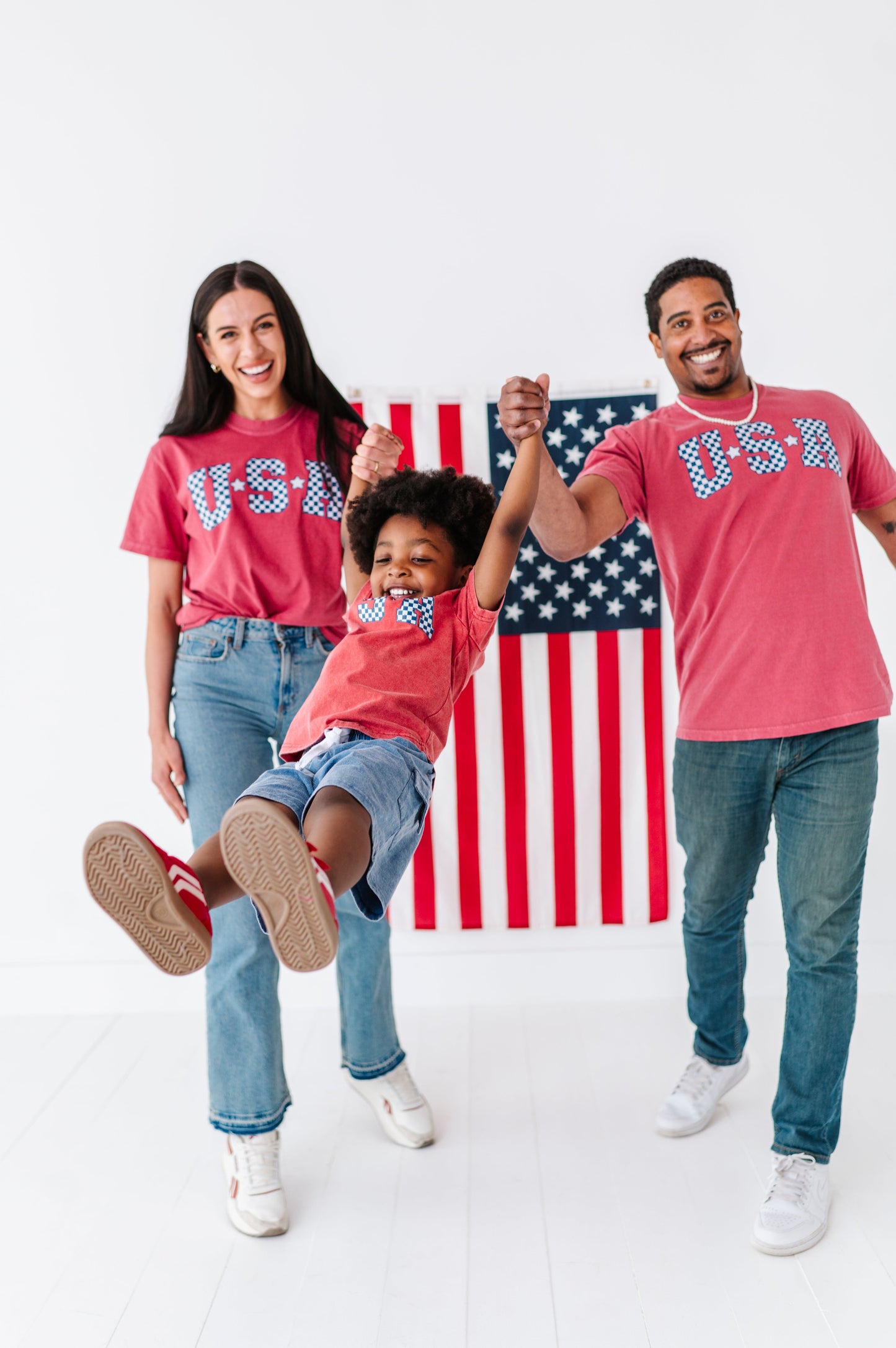Adult Unisex RED ‘USA’ Check Tee