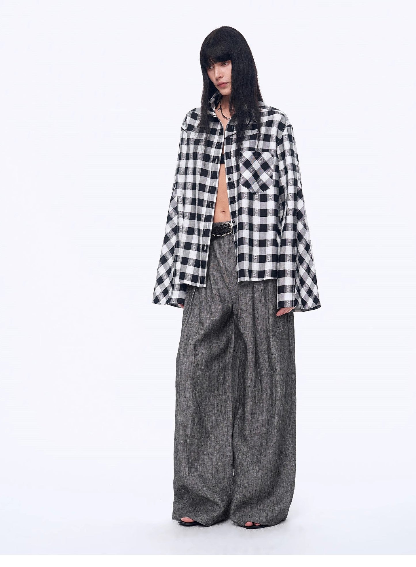 Style Diary Tencel Acetate Jacquard Check Dropped Shoulder Shirt